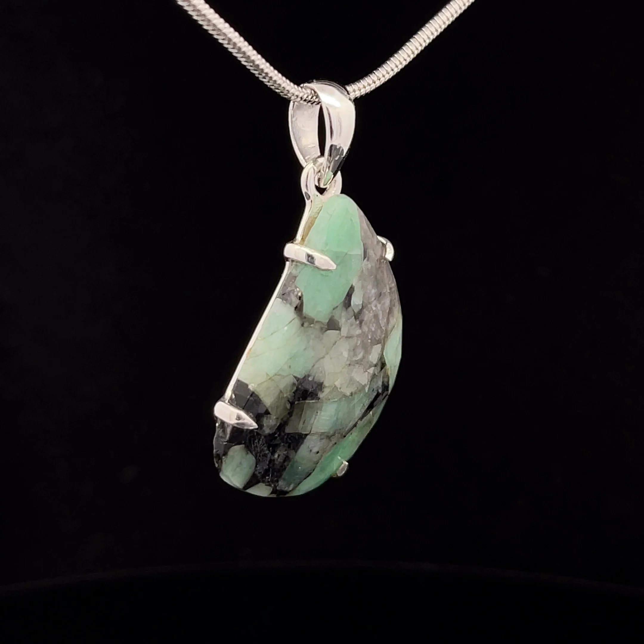 Sterling Silver Faceted Emerald Pendant - Image 2