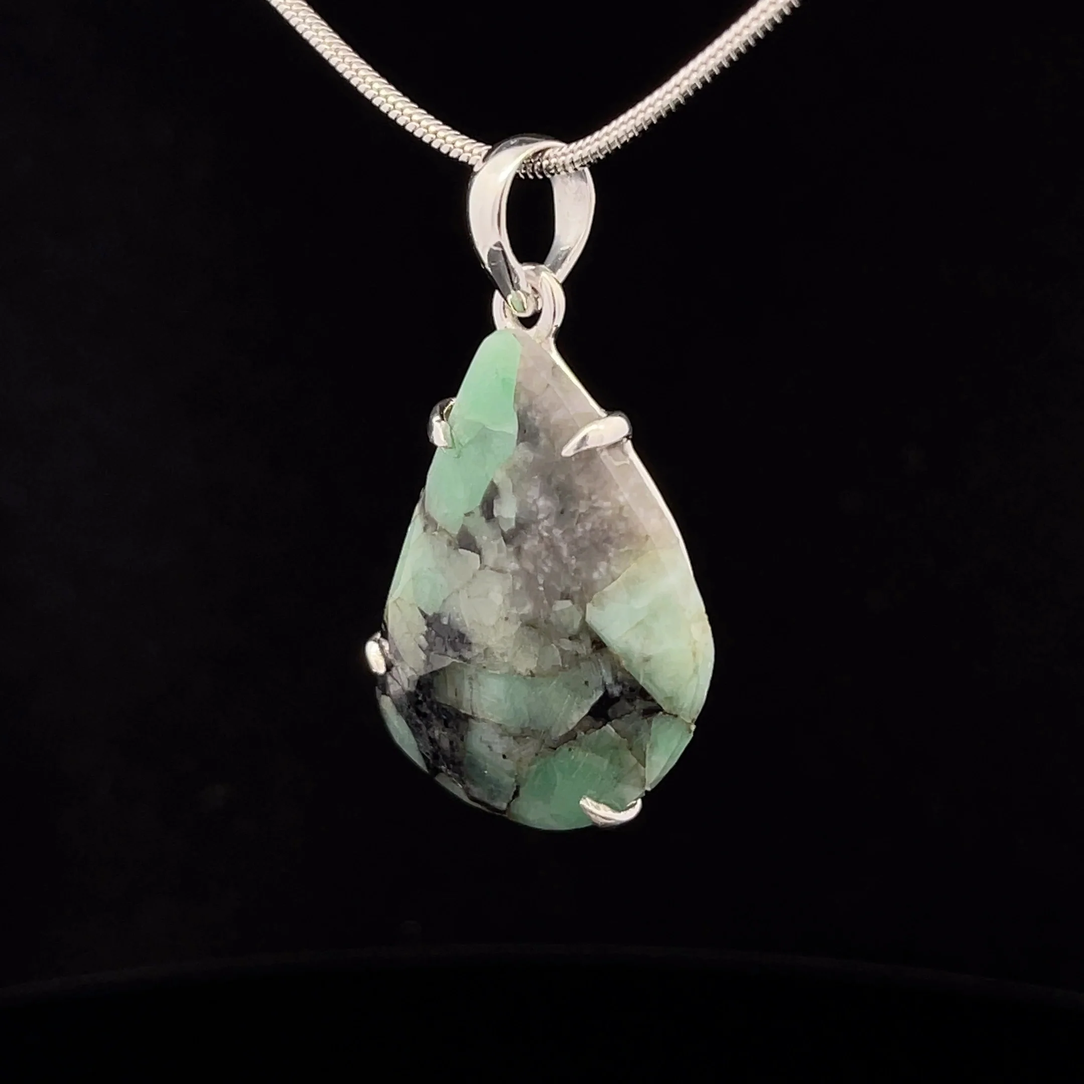 Sterling Silver Faceted Emerald Pendant - Image 3