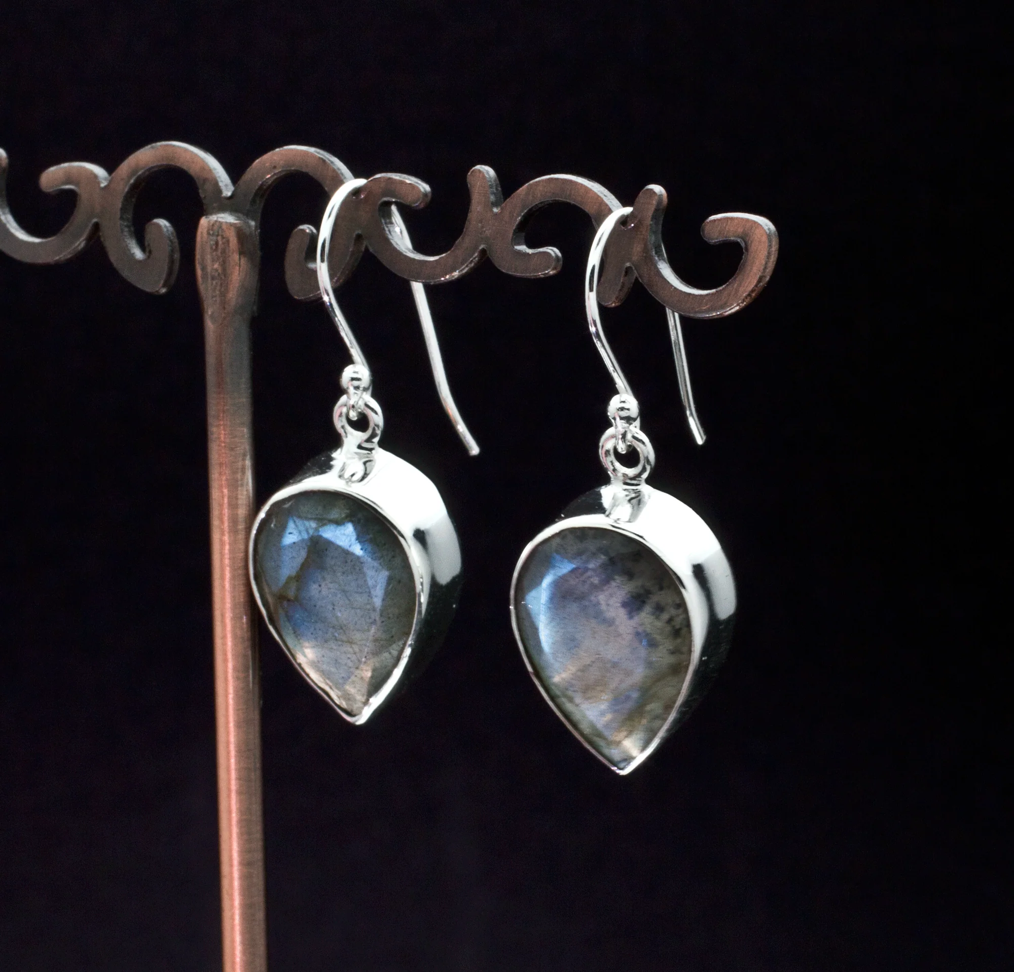 Sterling Silver Faceted Labradorite Earrings - Image 2