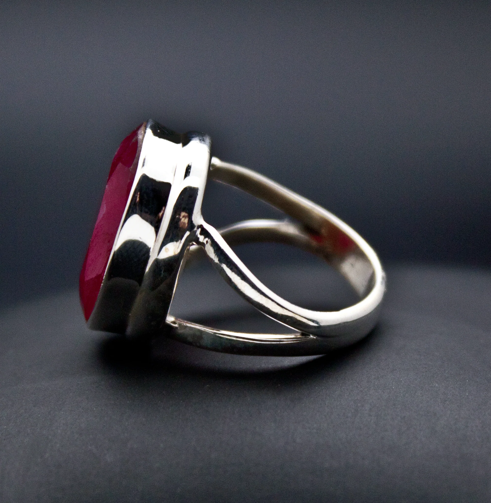 Sterling Silver Faceted Ruby Ring Size 5 - Image 2