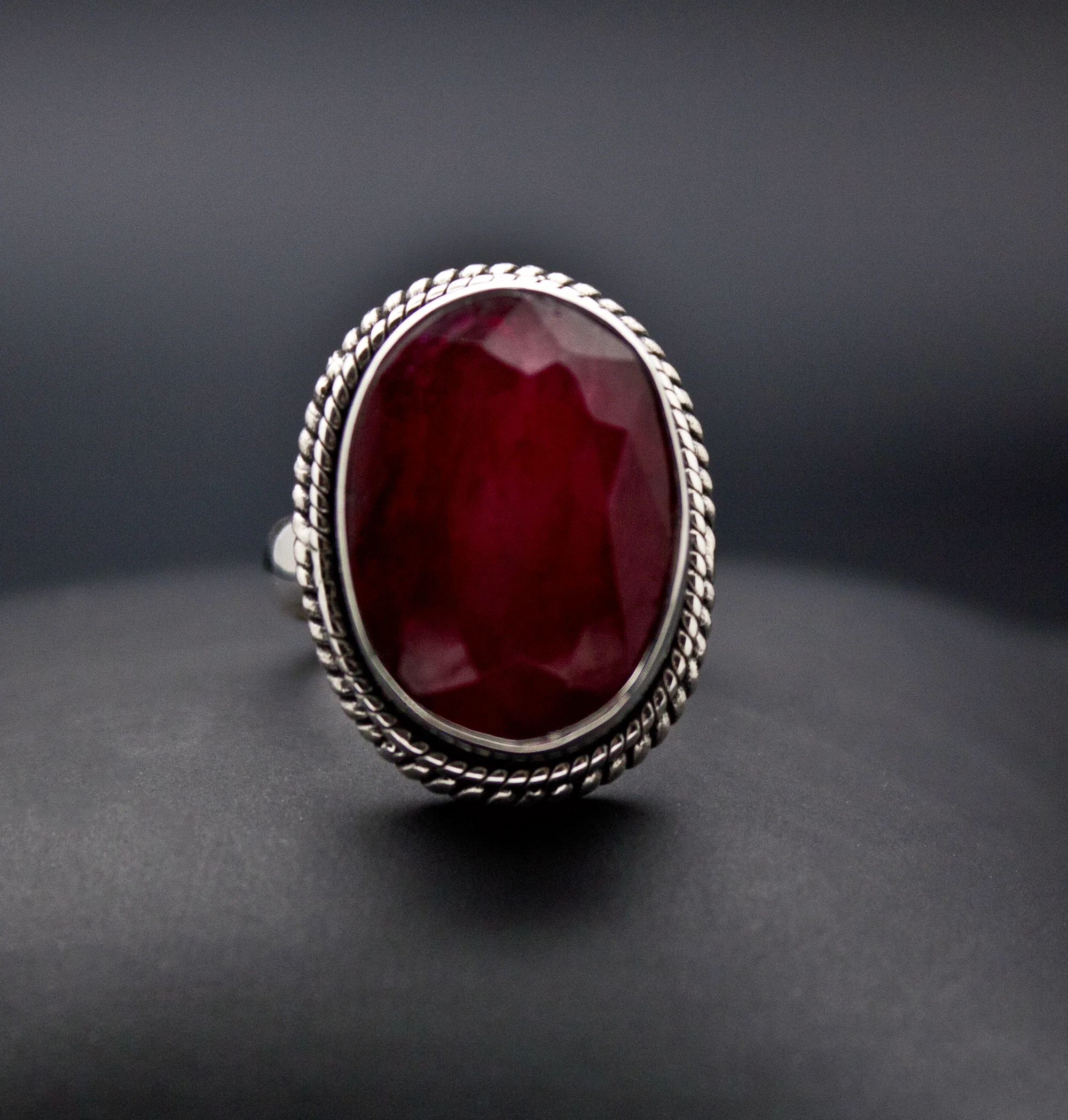 Sterling Silver Faceted Ruby Ring Size 5 - Image 2
