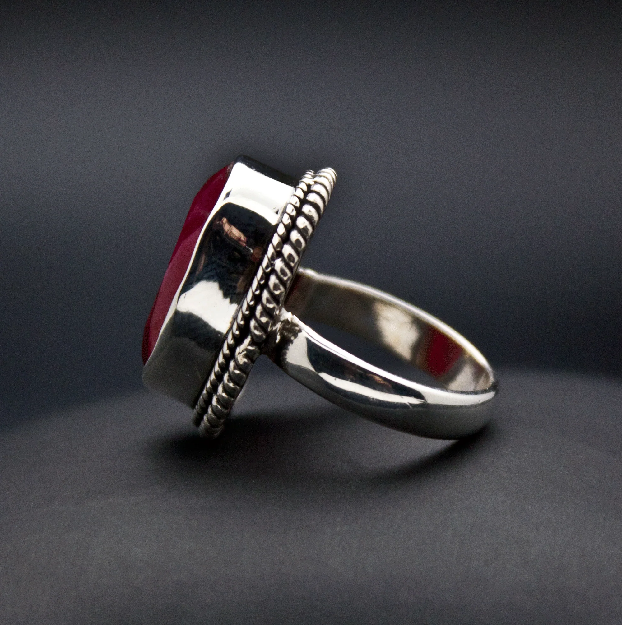 Sterling Silver Faceted Ruby Ring Size 5 - Image 3