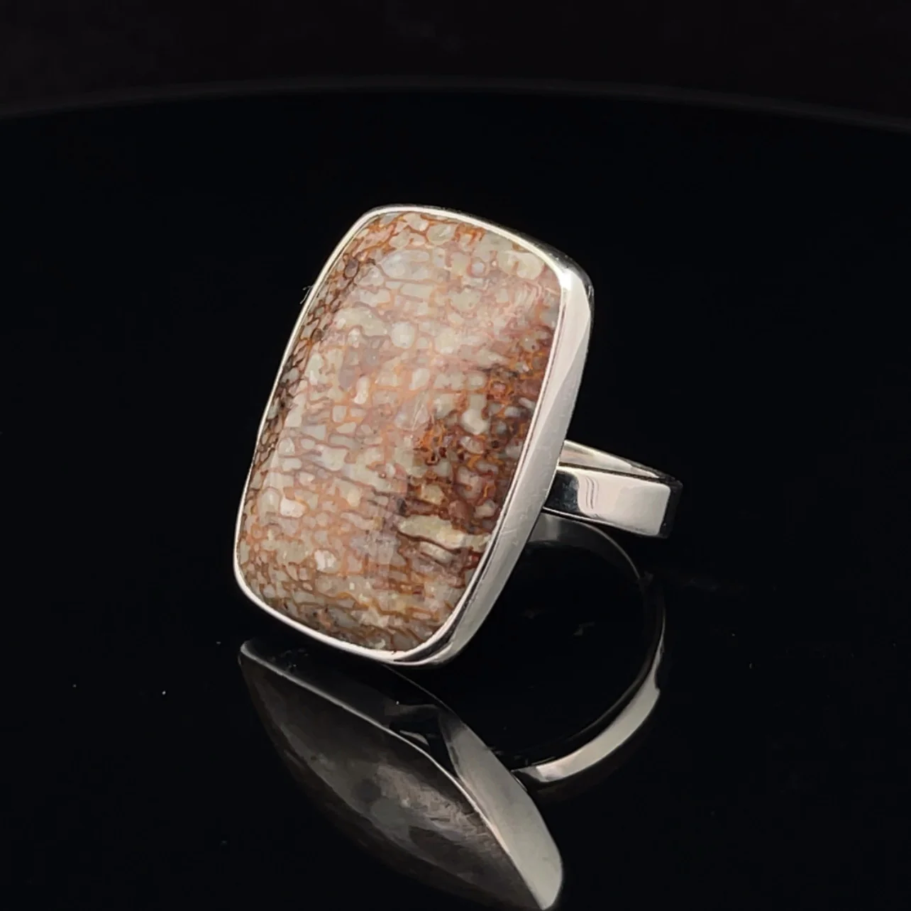 Sterling Silver Fossil Dinosaur Bone Ring Adjustable - Image 3