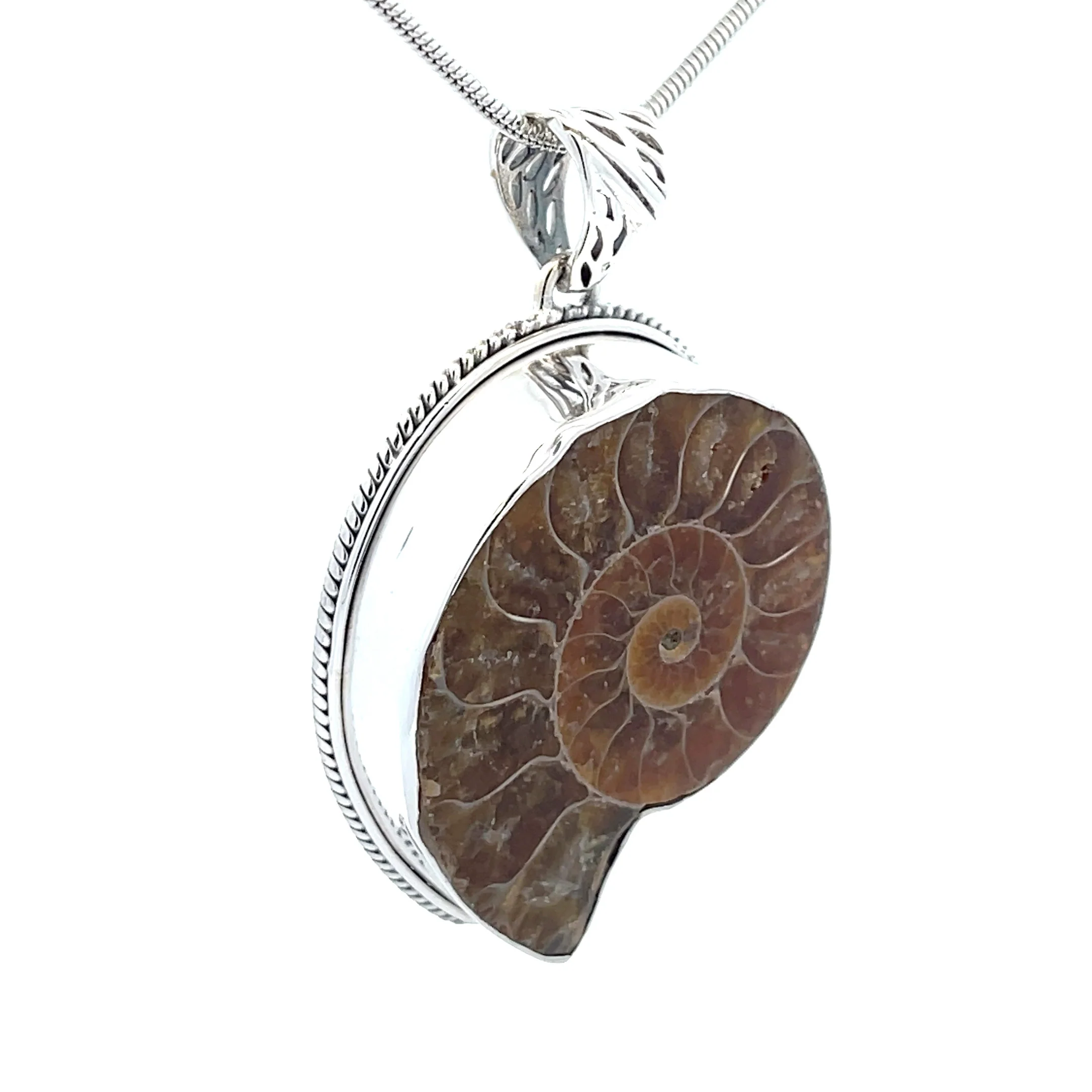 Sterling Silver Fossilized Ammonite Pendant - Image 2