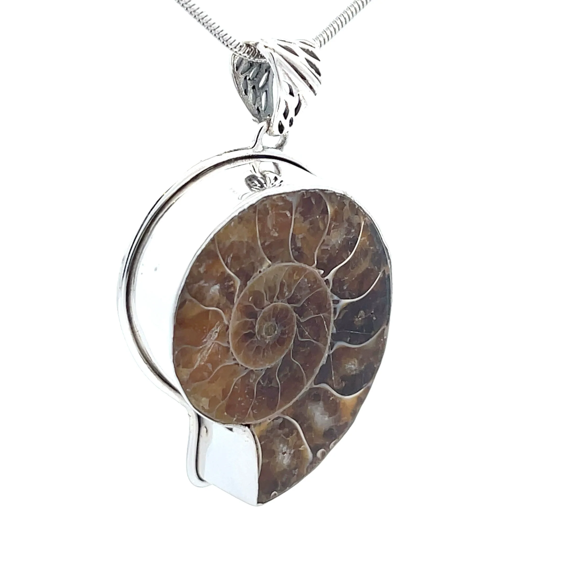 Sterling Silver Fossilized Ammonite Pendant - Image 2