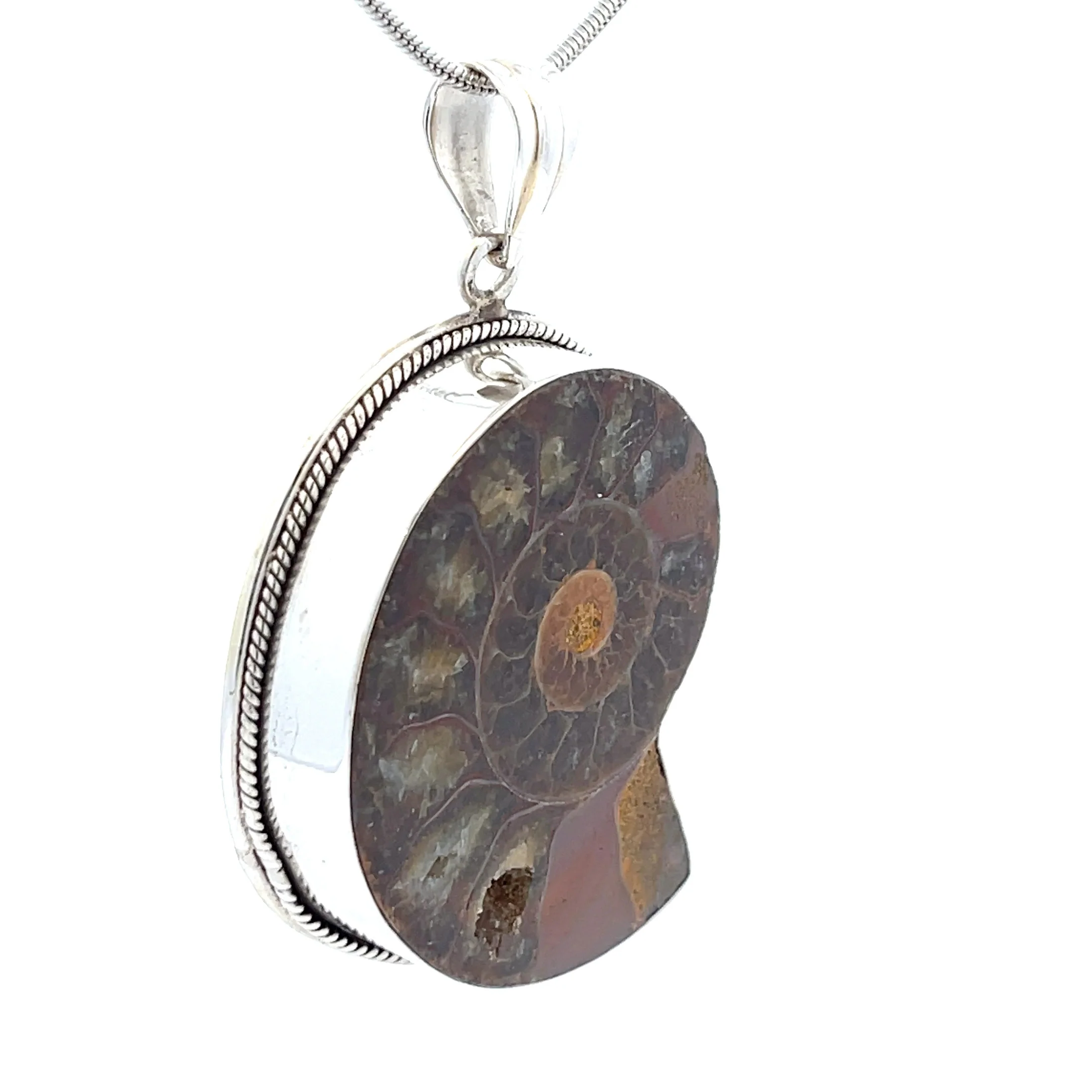 Sterling Silver Fossilized Ammonite Pendant - Image 2