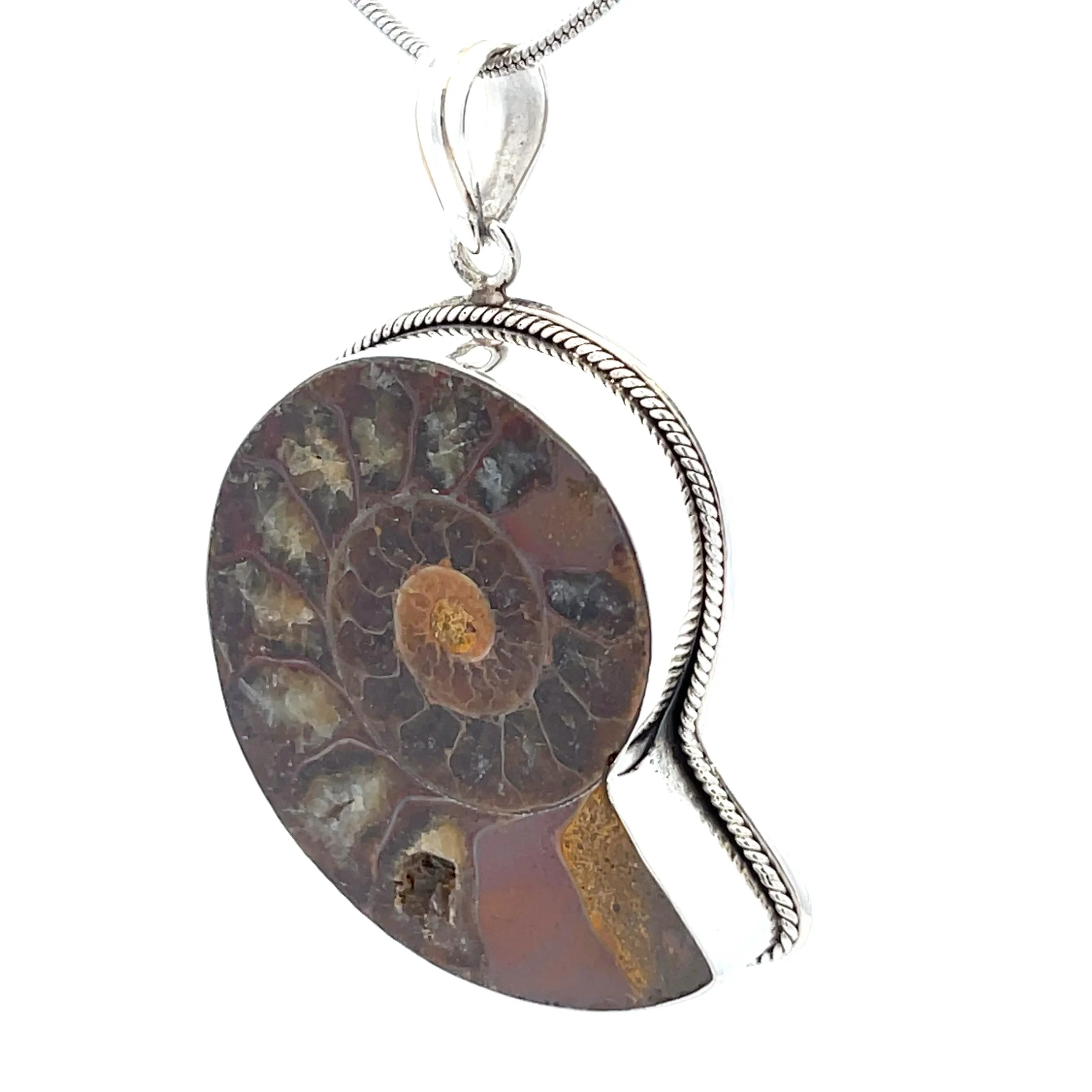 Sterling Silver Fossilized Ammonite Pendant - Image 3