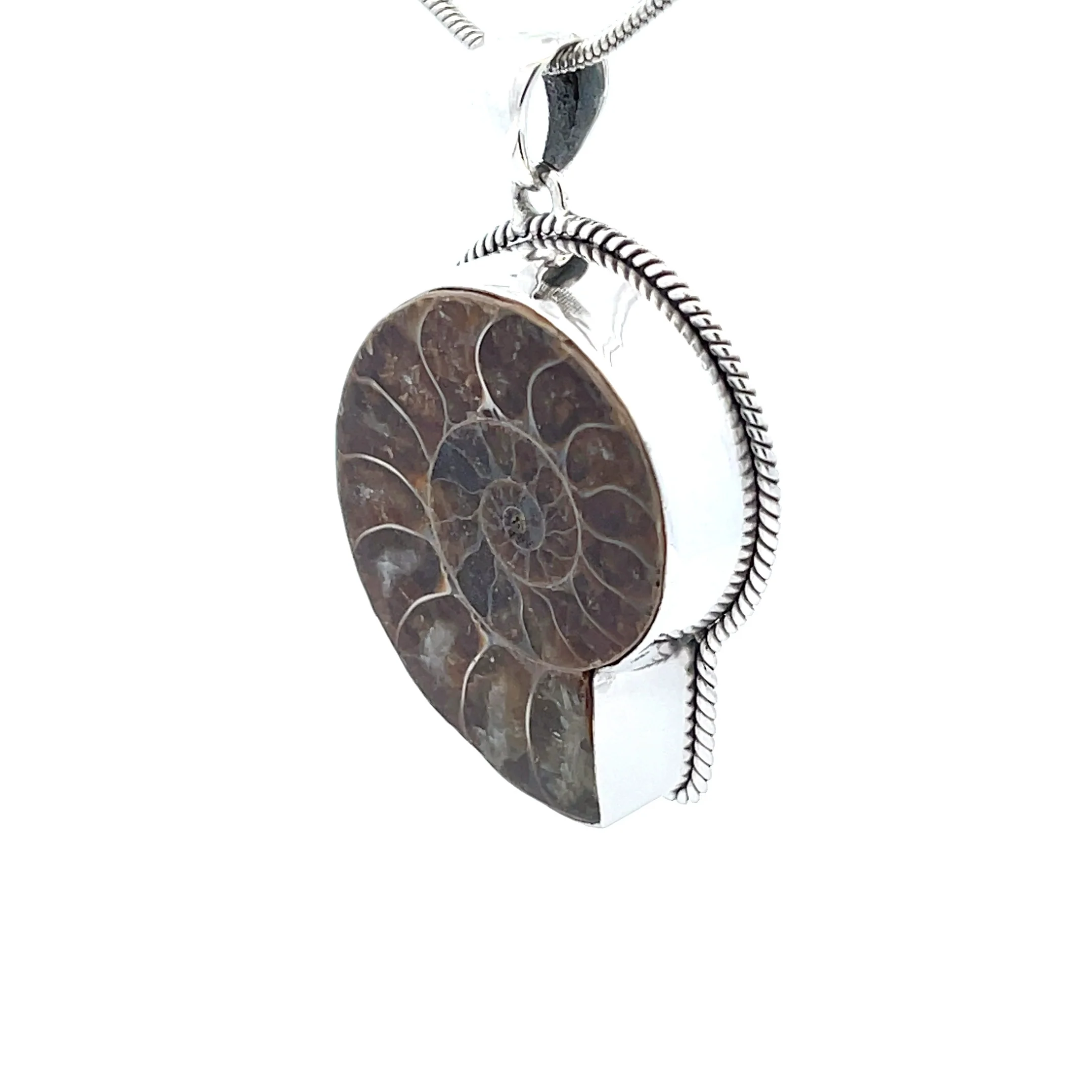 Sterling Silver Fossilized Ammonite Pendant - Image 3