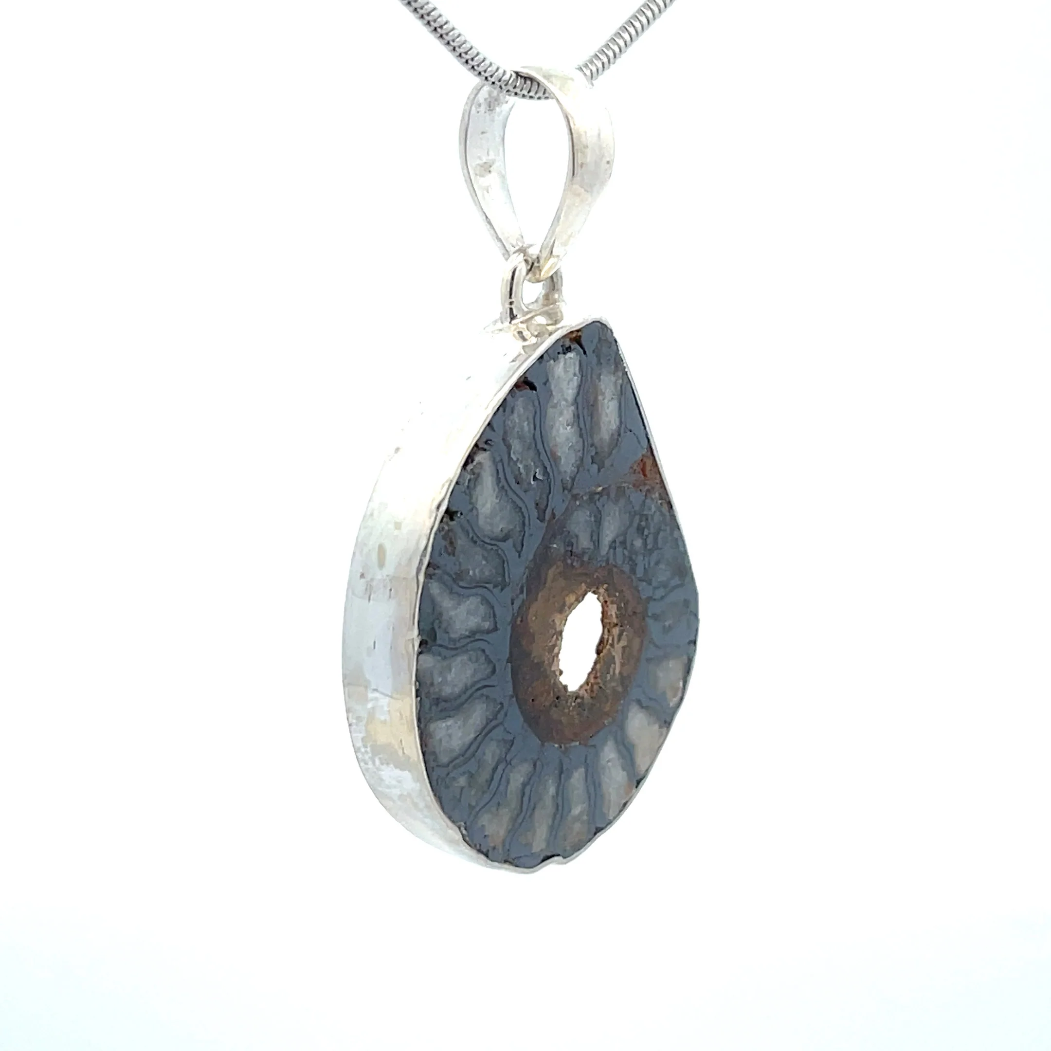 Sterling Silver Fossilized Ammonite Pendant - Image 2