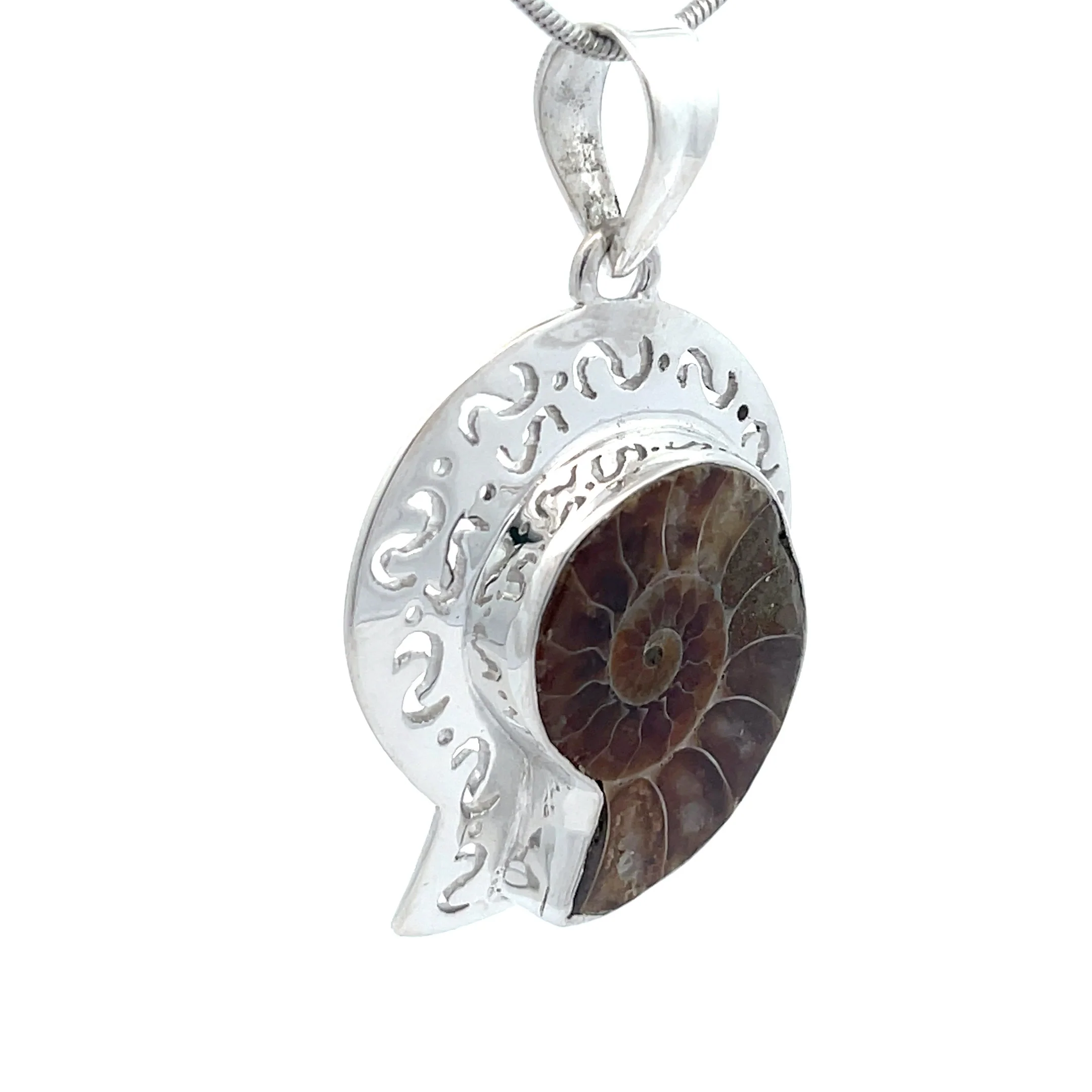 Sterling Silver Fossilized Ammonite Pendant - Image 2