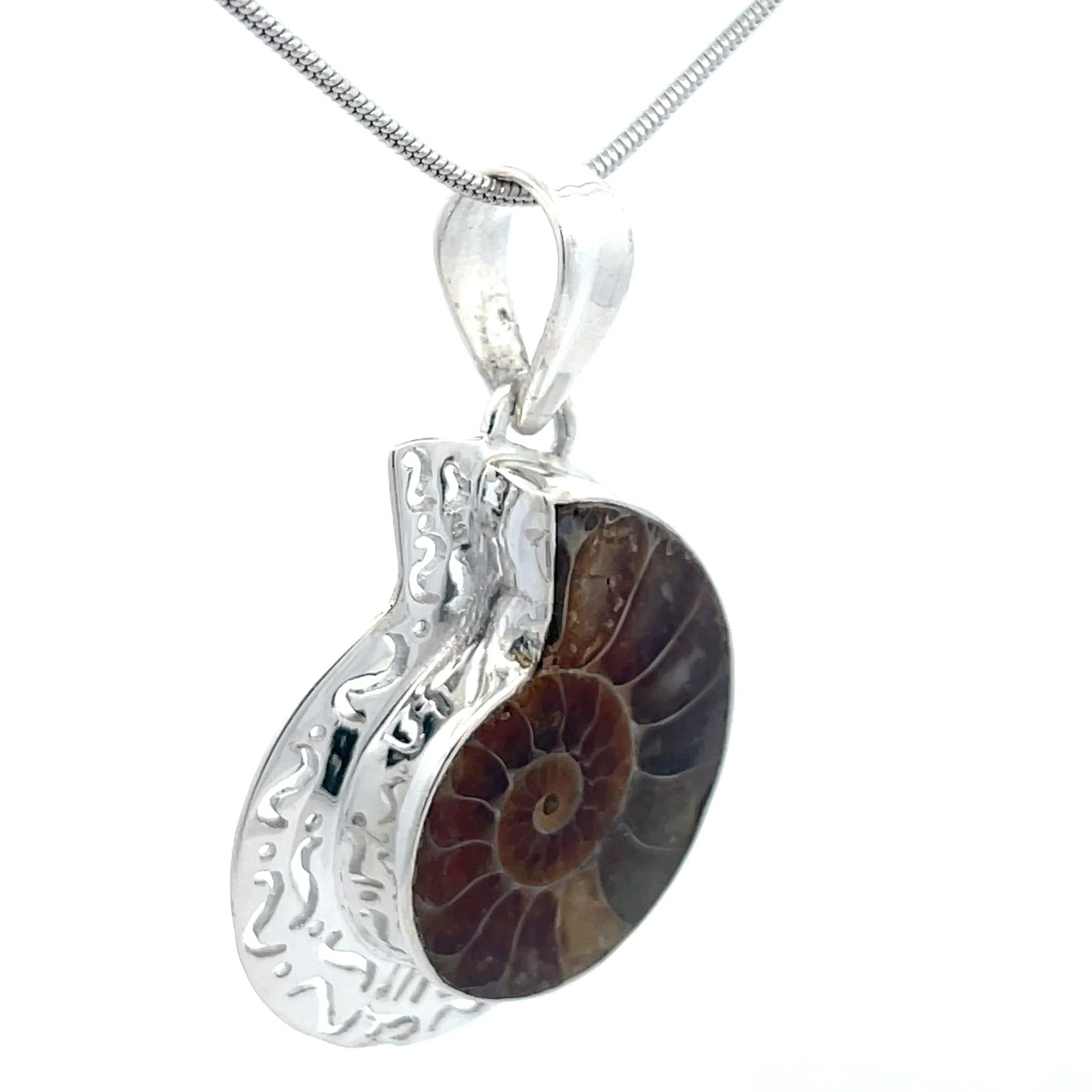 Sterling Silver Fossilized Ammonite Pendant - Image 2