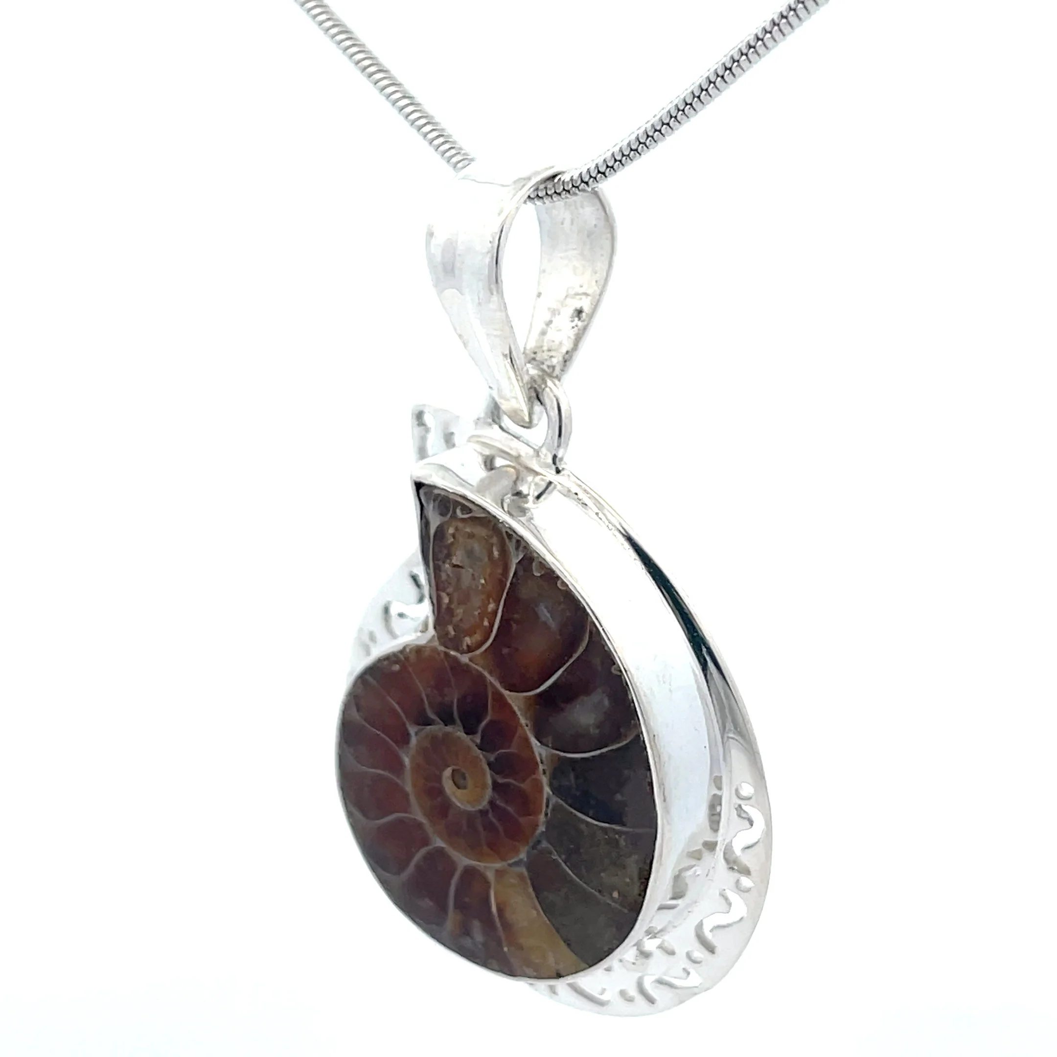 Sterling Silver Fossilized Ammonite Pendant - Image 3