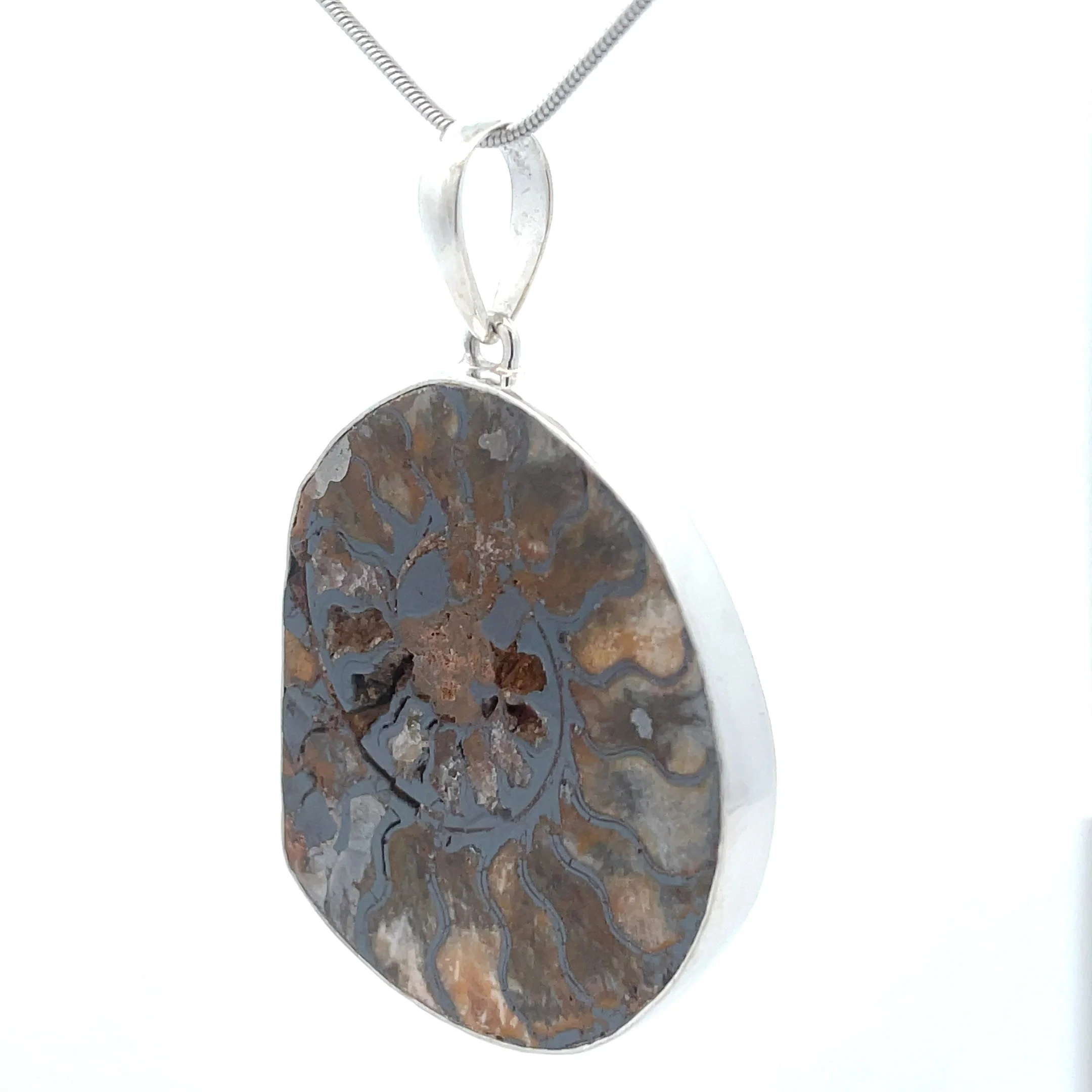 Sterling Silver Fossilized Ammonite Pendant - Image 3