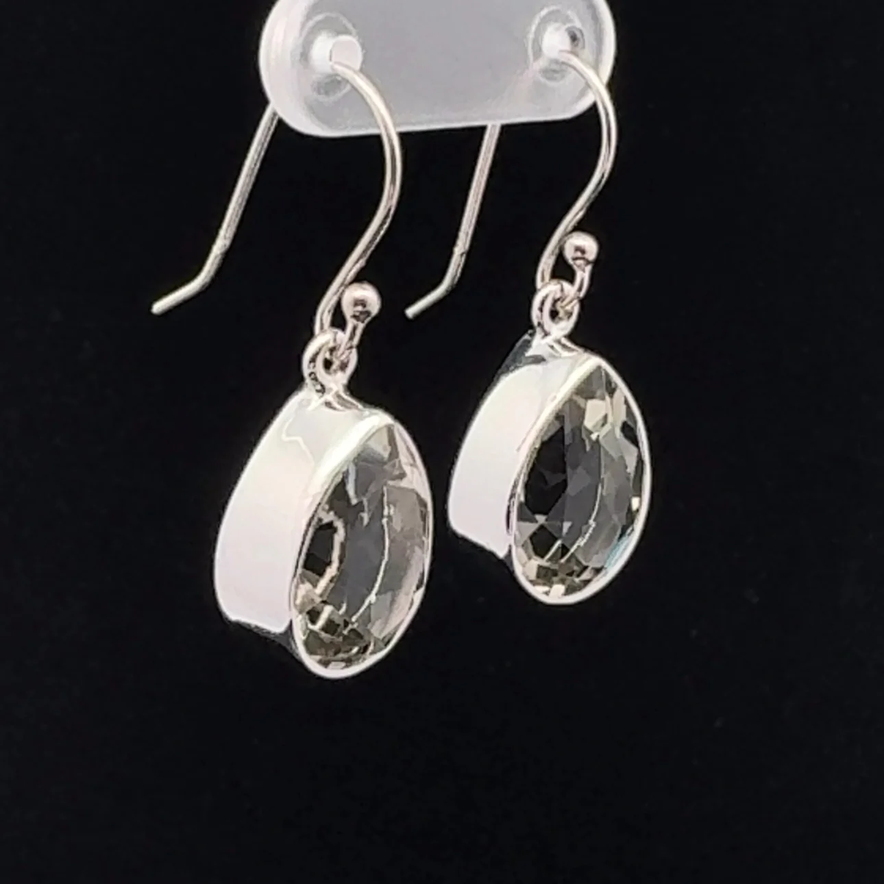 Sterling Silver Faceted Green Amethyst Earrings - Image 2