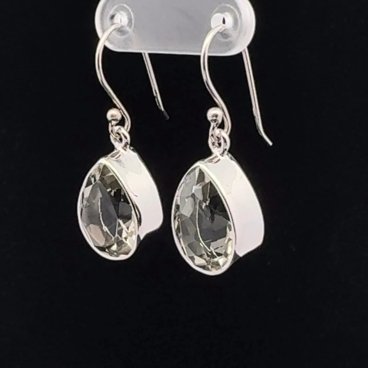 Sterling Silver Faceted Green Amethyst Earrings - Image 3