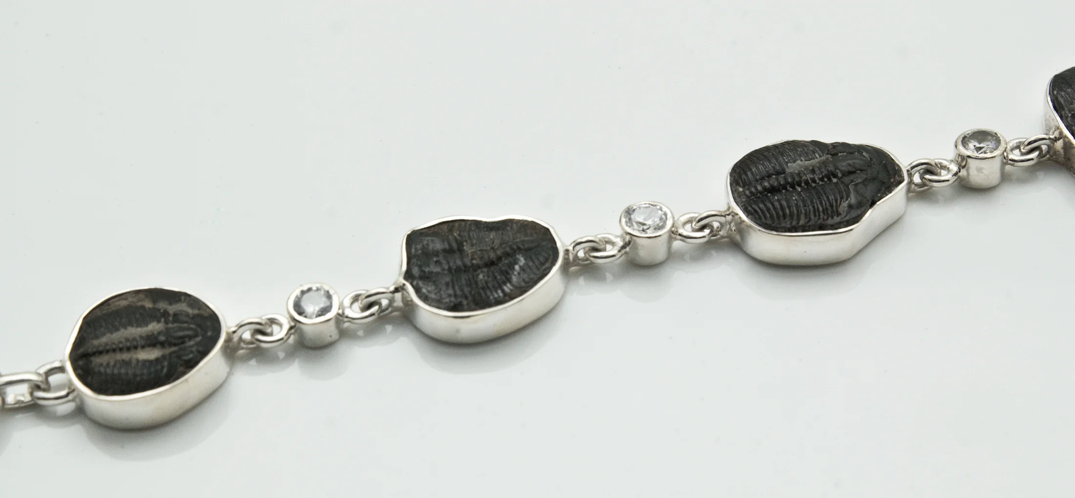 Sterling Silver Fossilized Trilobites and CZ Bracelet - Image 4