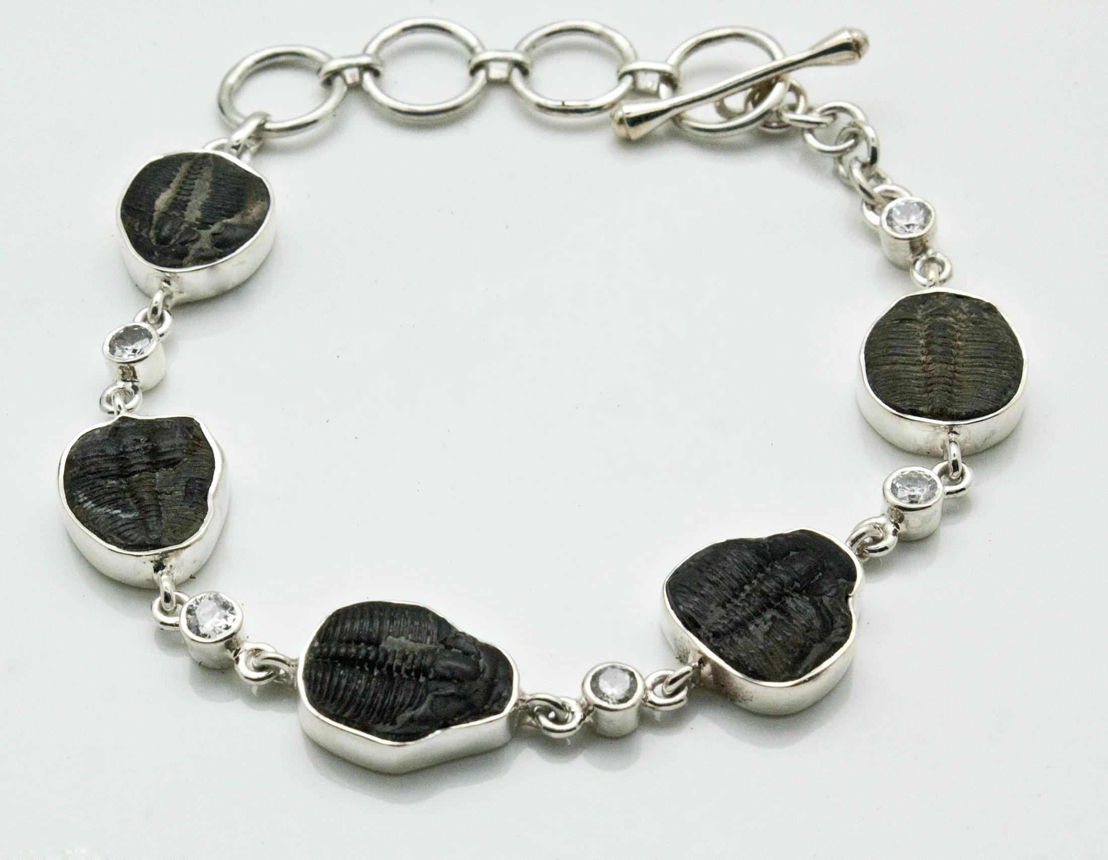 Sterling Silver Fossilized Trilobites and CZ Bracelet - Image 5