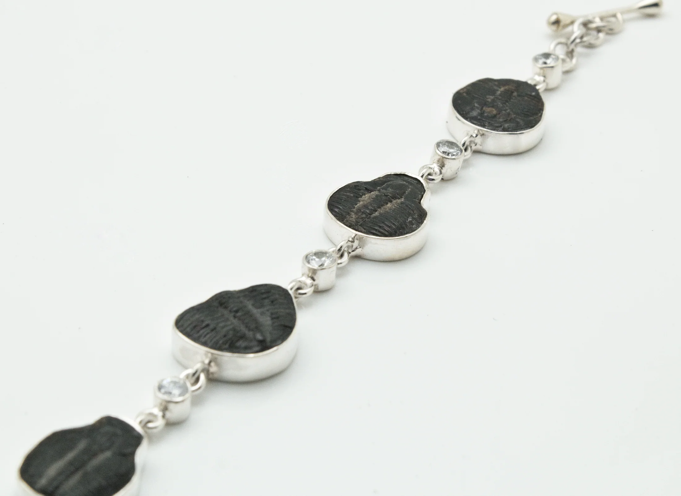 Sterling Silver Fossilized Trilobites and CZ Bracelet - Image 4