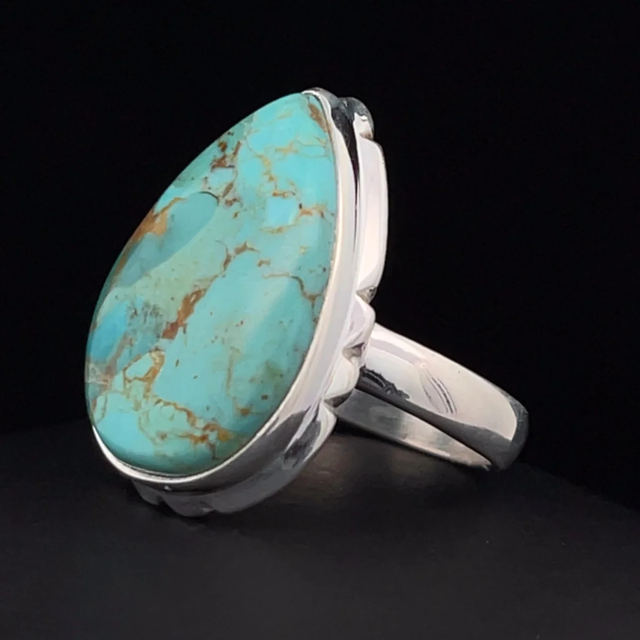 Sterling Silver Kingman Turquoise Ring Size 7 - Image 3
