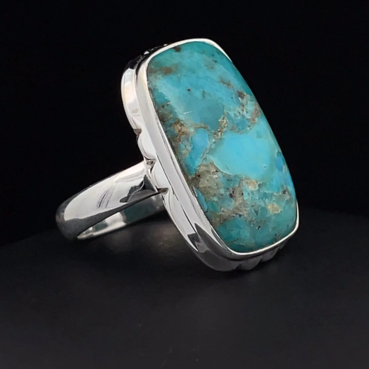 Sterling Silver Kingman Turquoise Ring Size 7 - Image 2