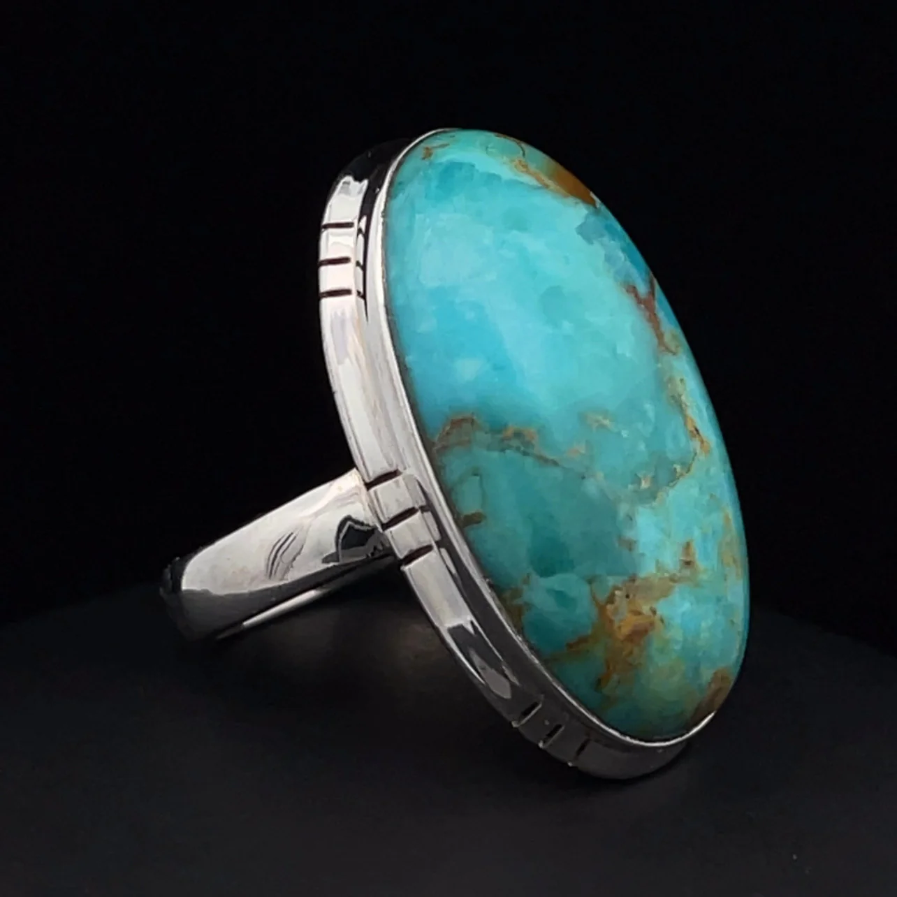 Sterling Silver Kingman Turquoise Ring Size 5 - Image 2