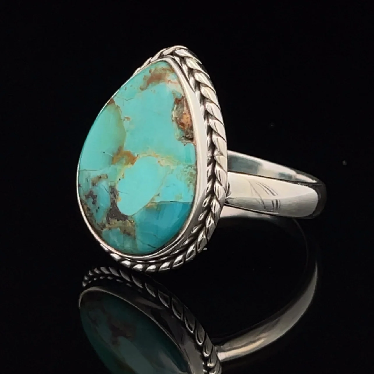 Sterling Silver Kingman Turquoise Ring Size 10 - Image 3