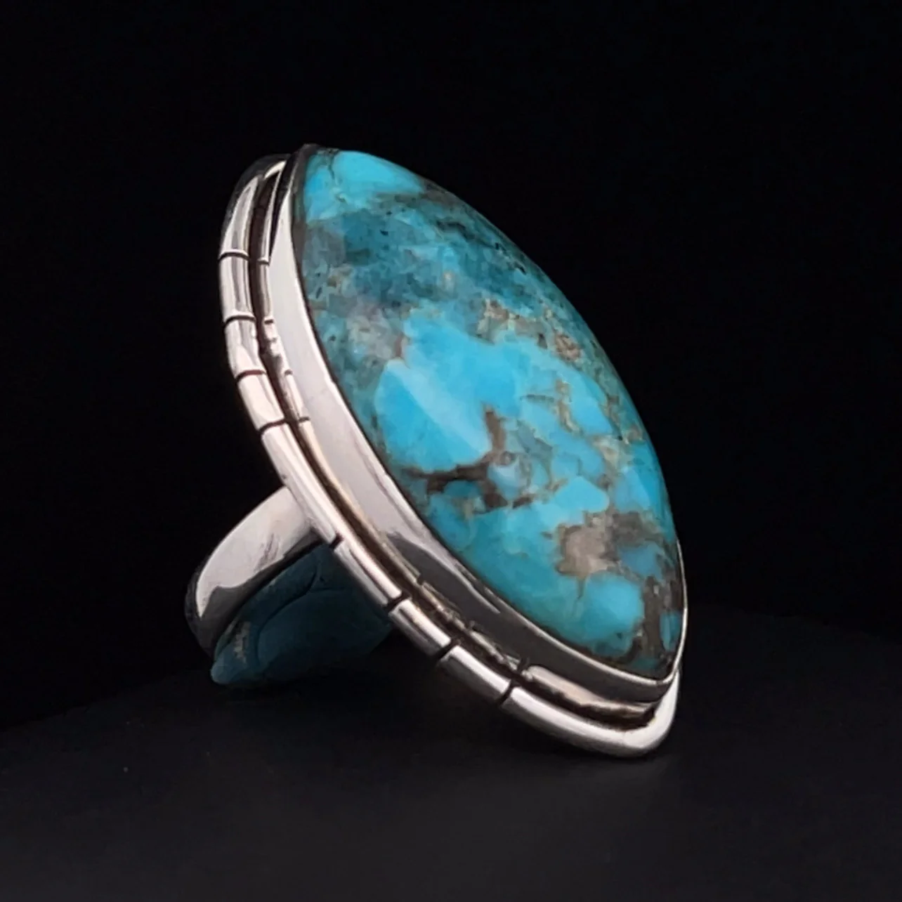 Sterling Silver Kingman Turquoise Ring Size 5 - Image 2