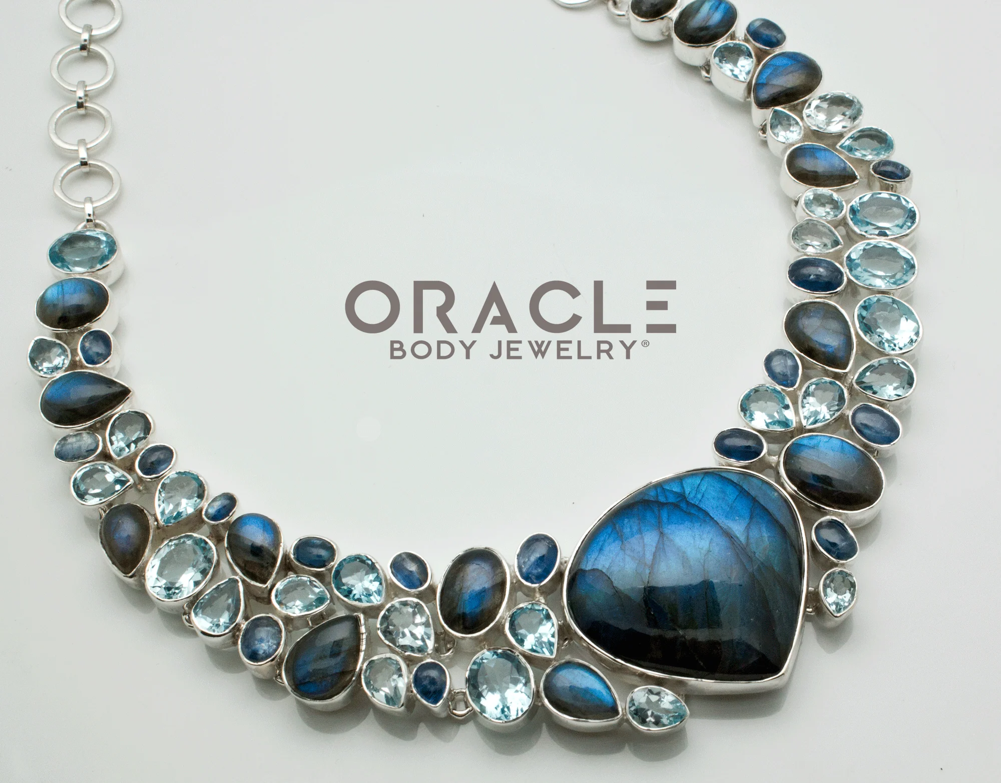 Sterling Silver Labradorite with Iolite and Faceted Topaz Necklace - Image 2