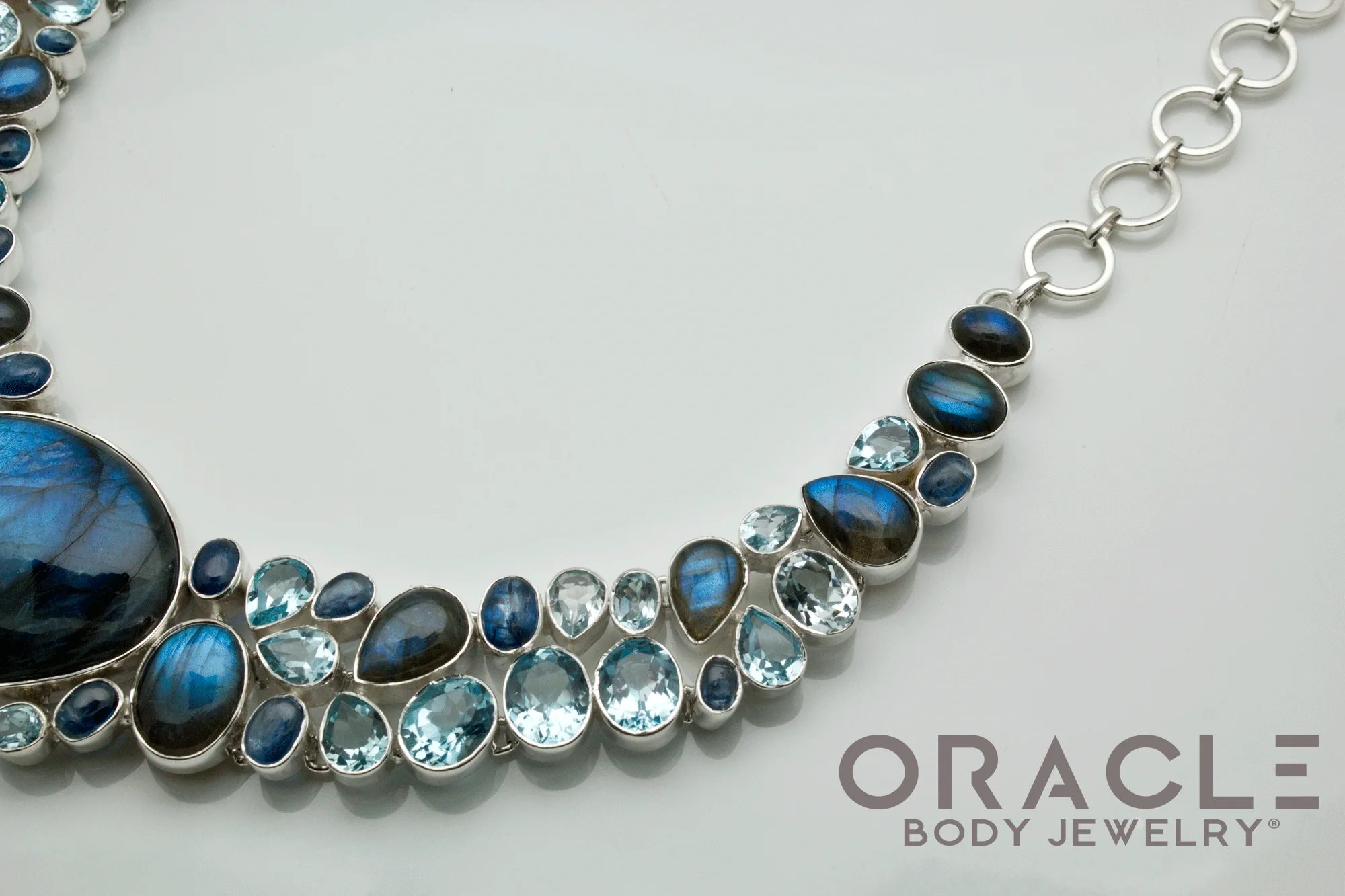 Sterling Silver Labradorite with Iolite and Faceted Topaz Necklace - Image 4
