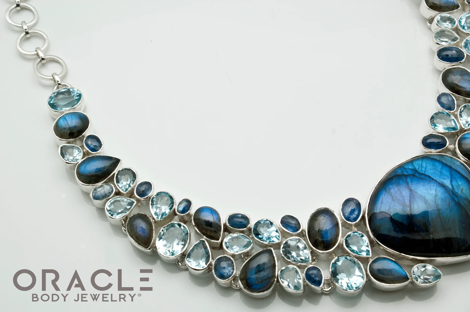 Sterling Silver Labradorite with Iolite and Faceted Topaz Necklace - Image 5