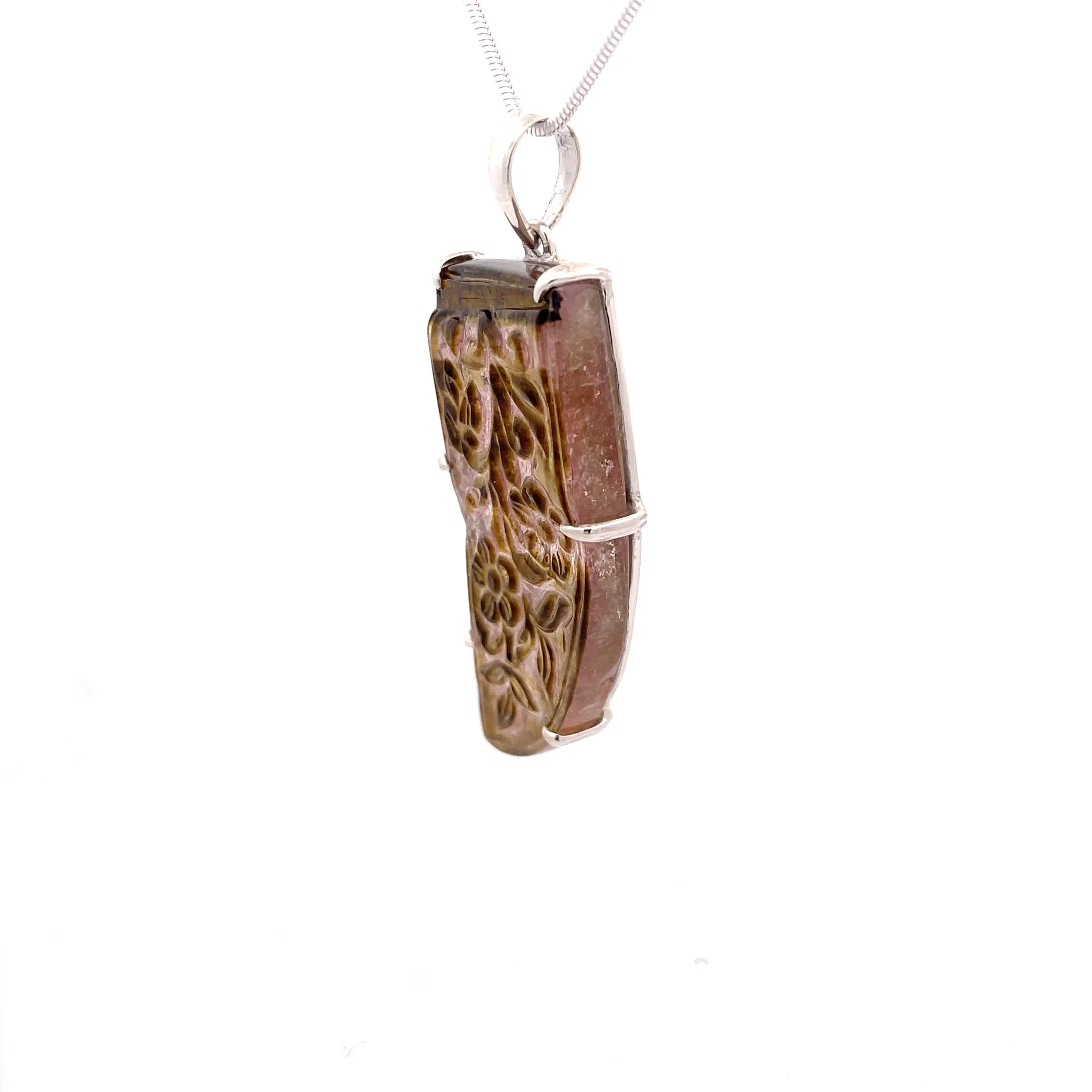 Sterling Silver Large Carved Watermelon Tourmaline Pendant - Image 2