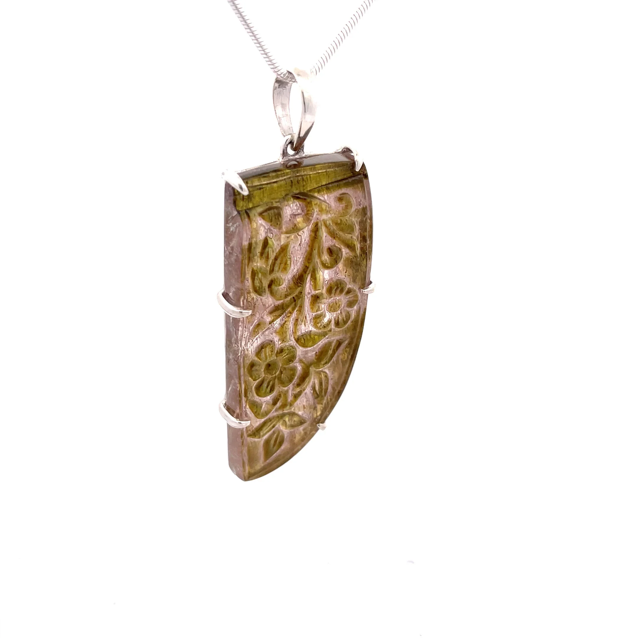 Sterling Silver Large Carved Watermelon Tourmaline Pendant - Image 3