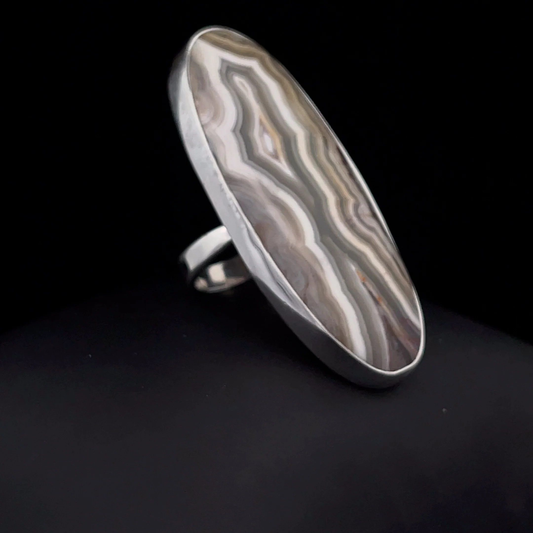 Sterling Silver Large Crazy Lace Agate Ring Adjustable - Image 2