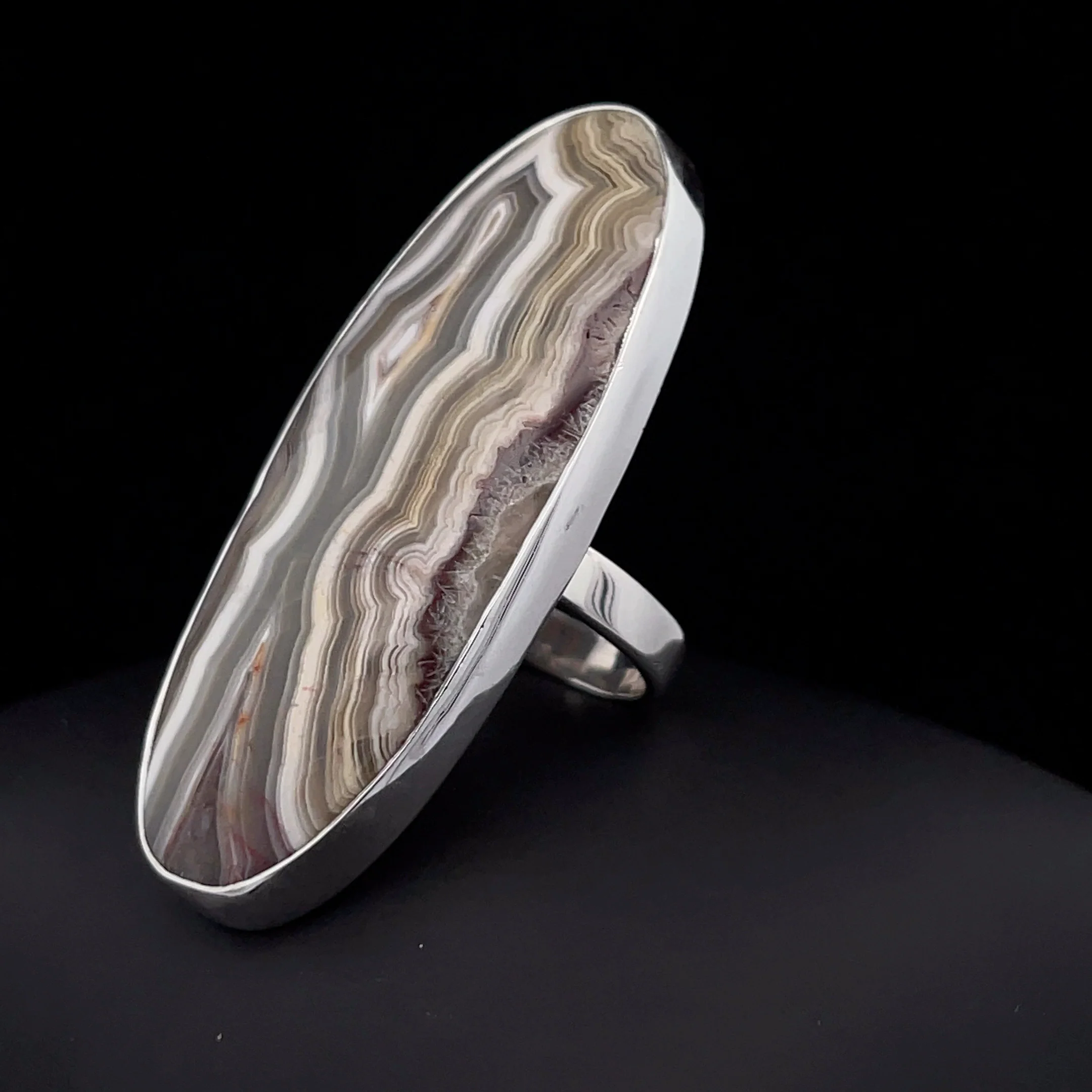 Sterling Silver Large Crazy Lace Agate Ring Adjustable - Image 3