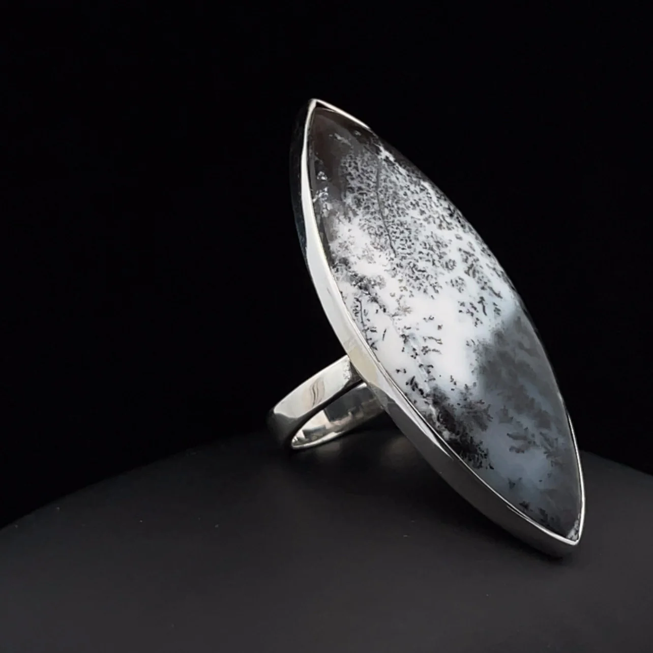 Sterling Silver Large  Dendritic Opal Ring Size 9 - Image 2