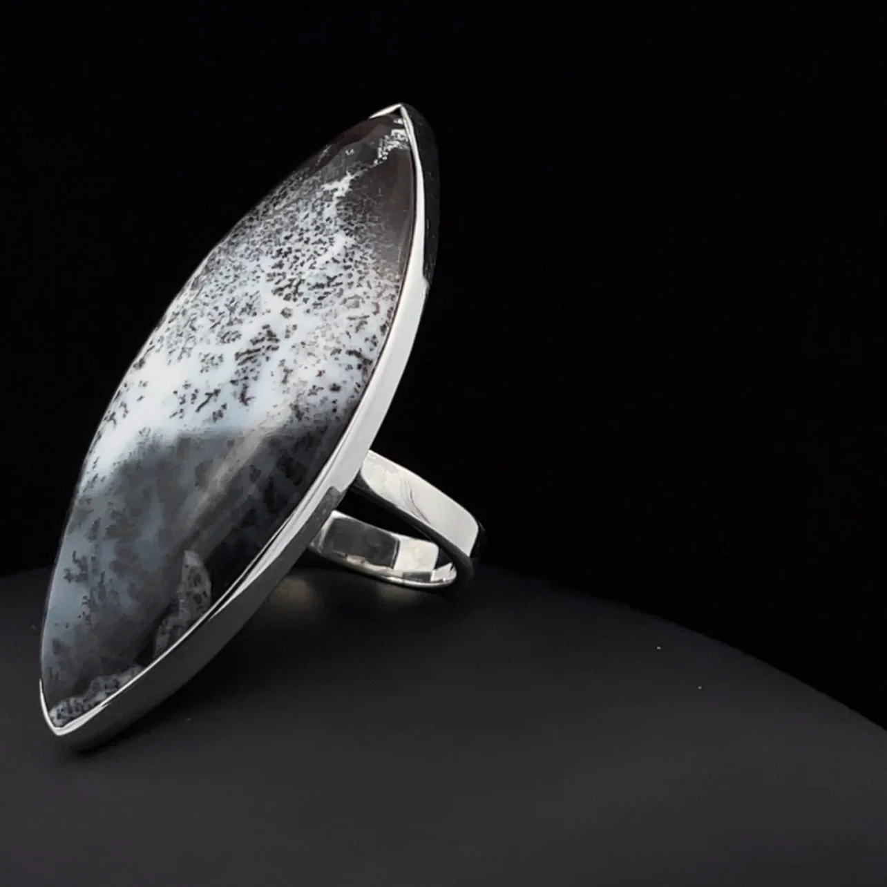 Sterling Silver Large  Dendritic Opal Ring Size 9 - Image 3
