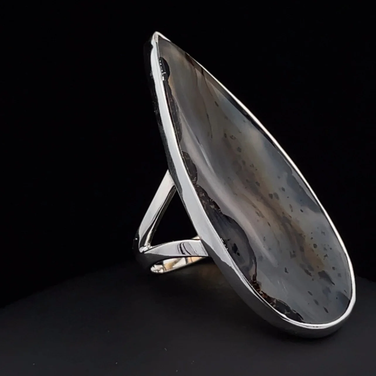 Sterling Silver Large Montana Agate Ring Size 9 - Image 2