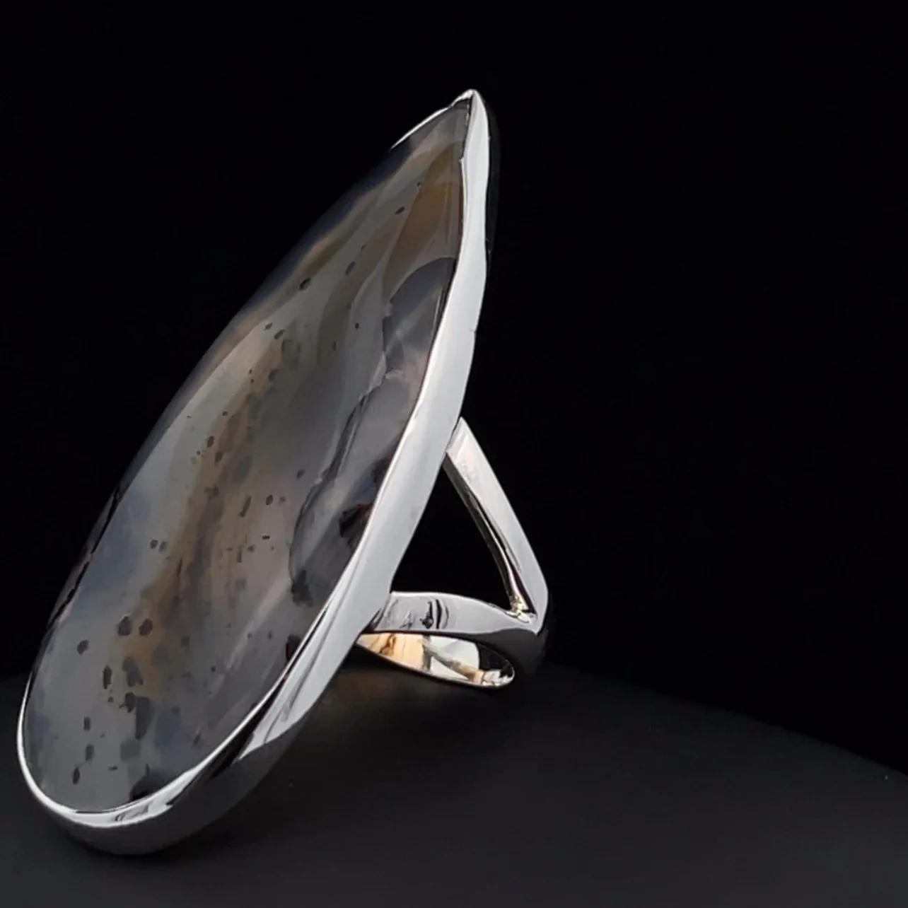Sterling Silver Large Montana Agate Ring Size 9 - Image 3