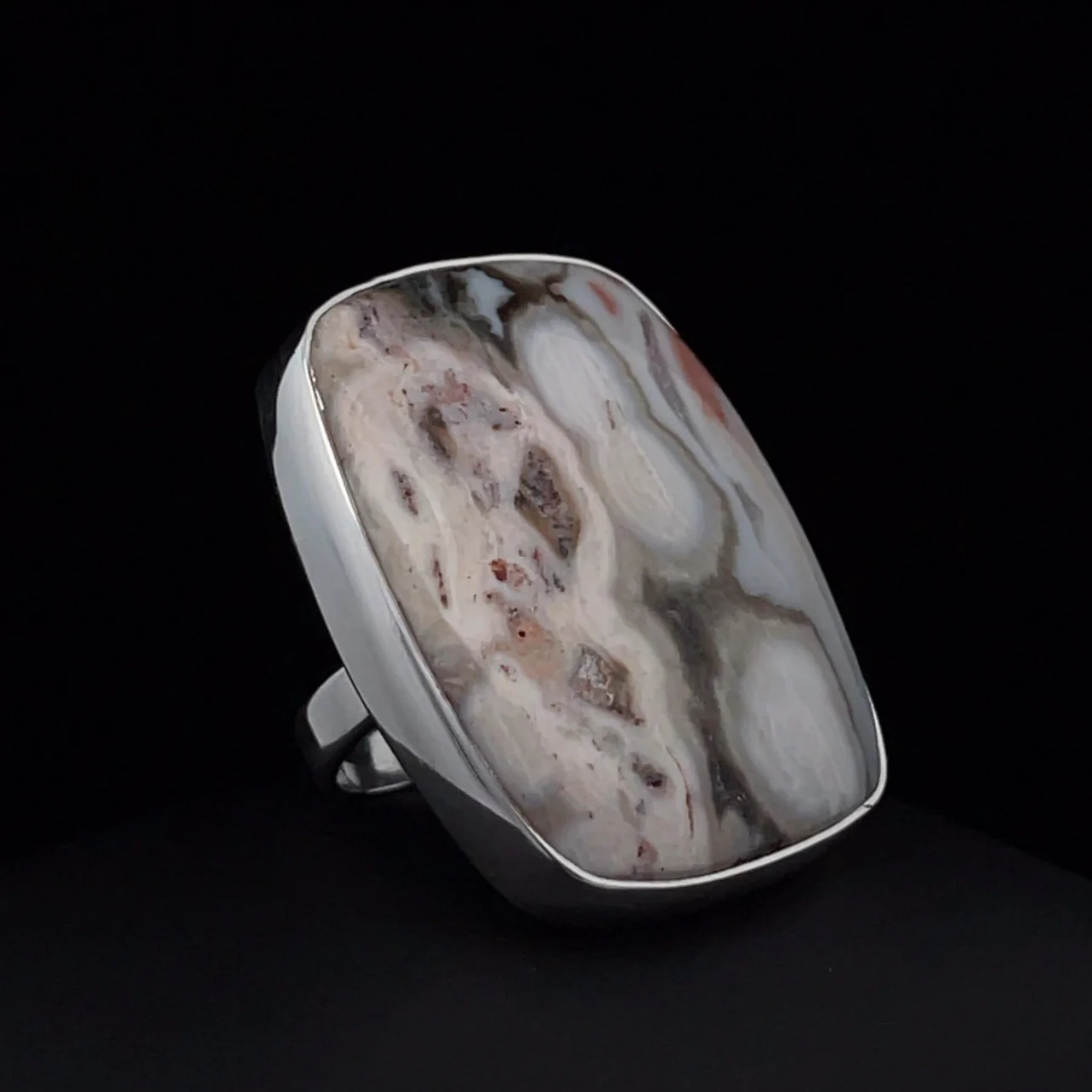 Sterling Silver Large Ocean Jasper Ring Adjustable - Image 2