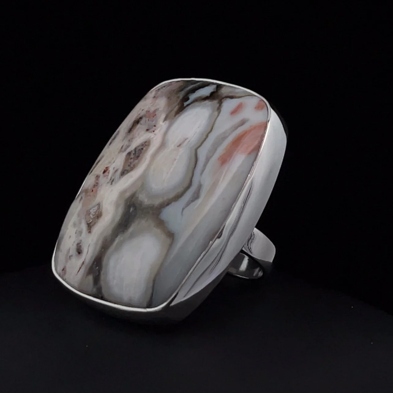 Sterling Silver Large Ocean Jasper Ring Adjustable - Image 3