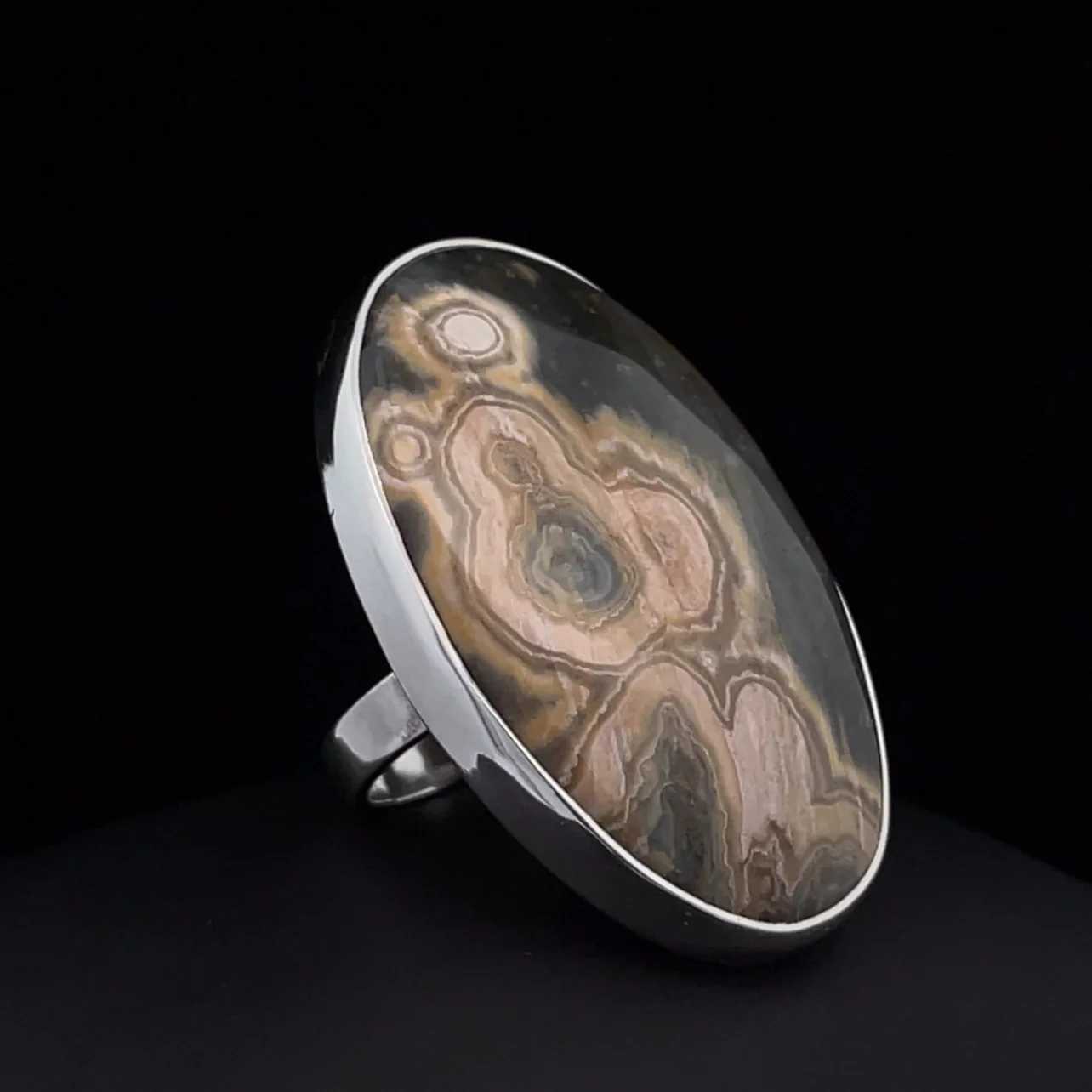 Sterling Silver Large Ocean Jasper Ring Adjustable - Image 2