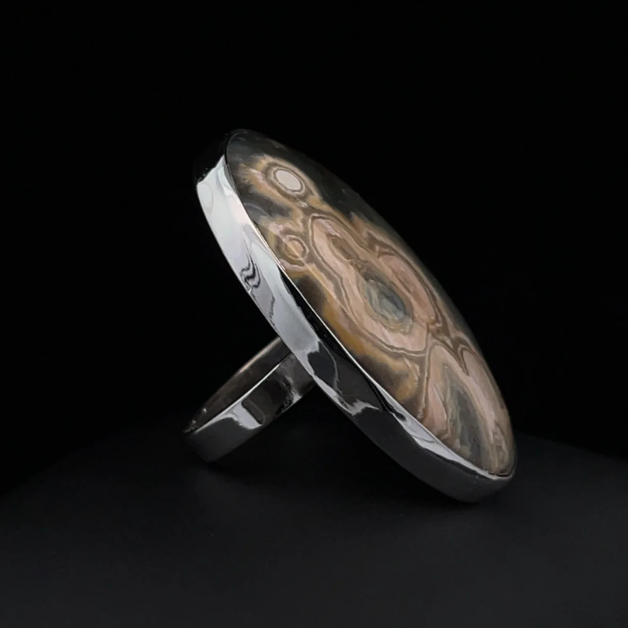Sterling Silver Large Ocean Jasper Ring Adjustable - Image 3