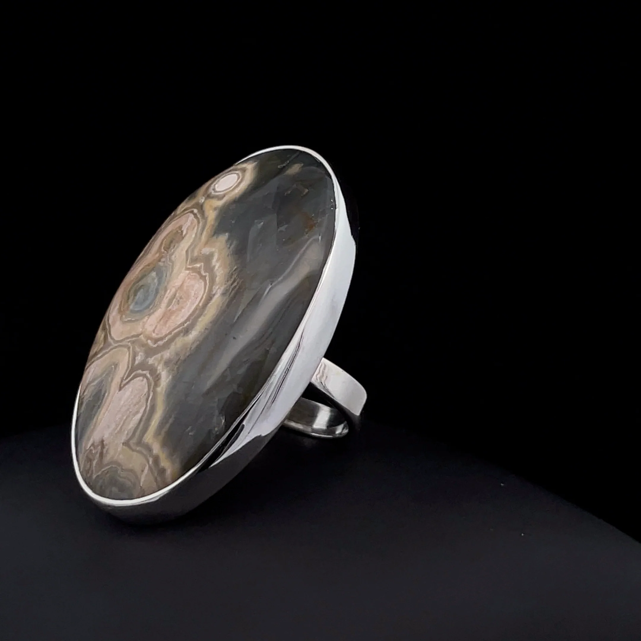 Sterling Silver Large Ocean Jasper Ring Adjustable - Image 4