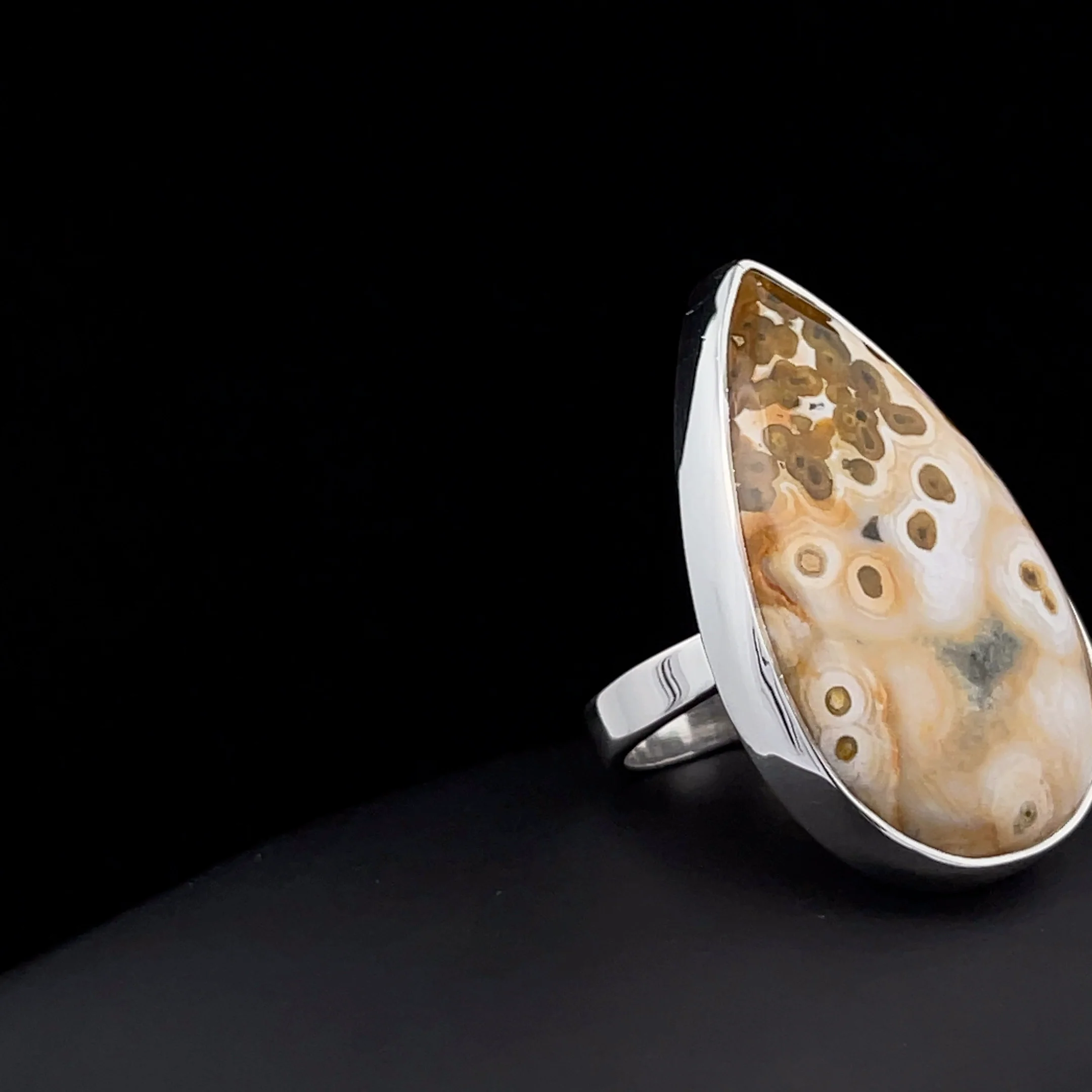 Sterling Silver Large Ocean Jasper Ring Adjustable - Image 2