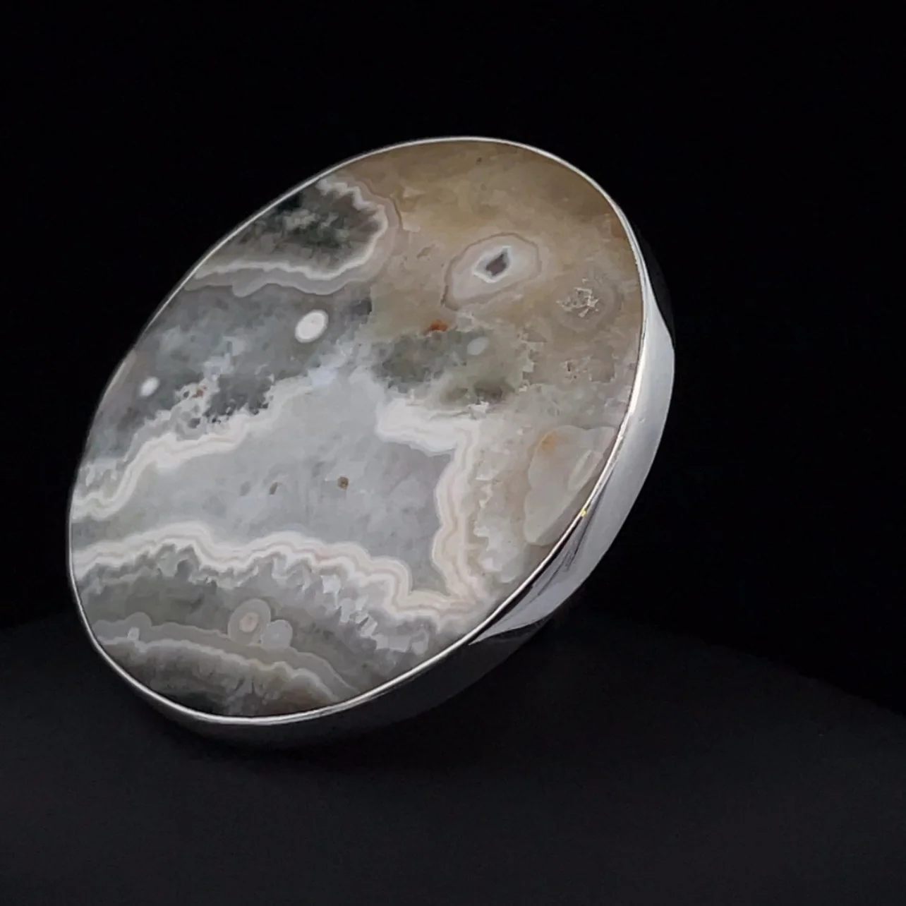 Sterling Silver Large Ocean Jasper Ring Adjustable - Image 3