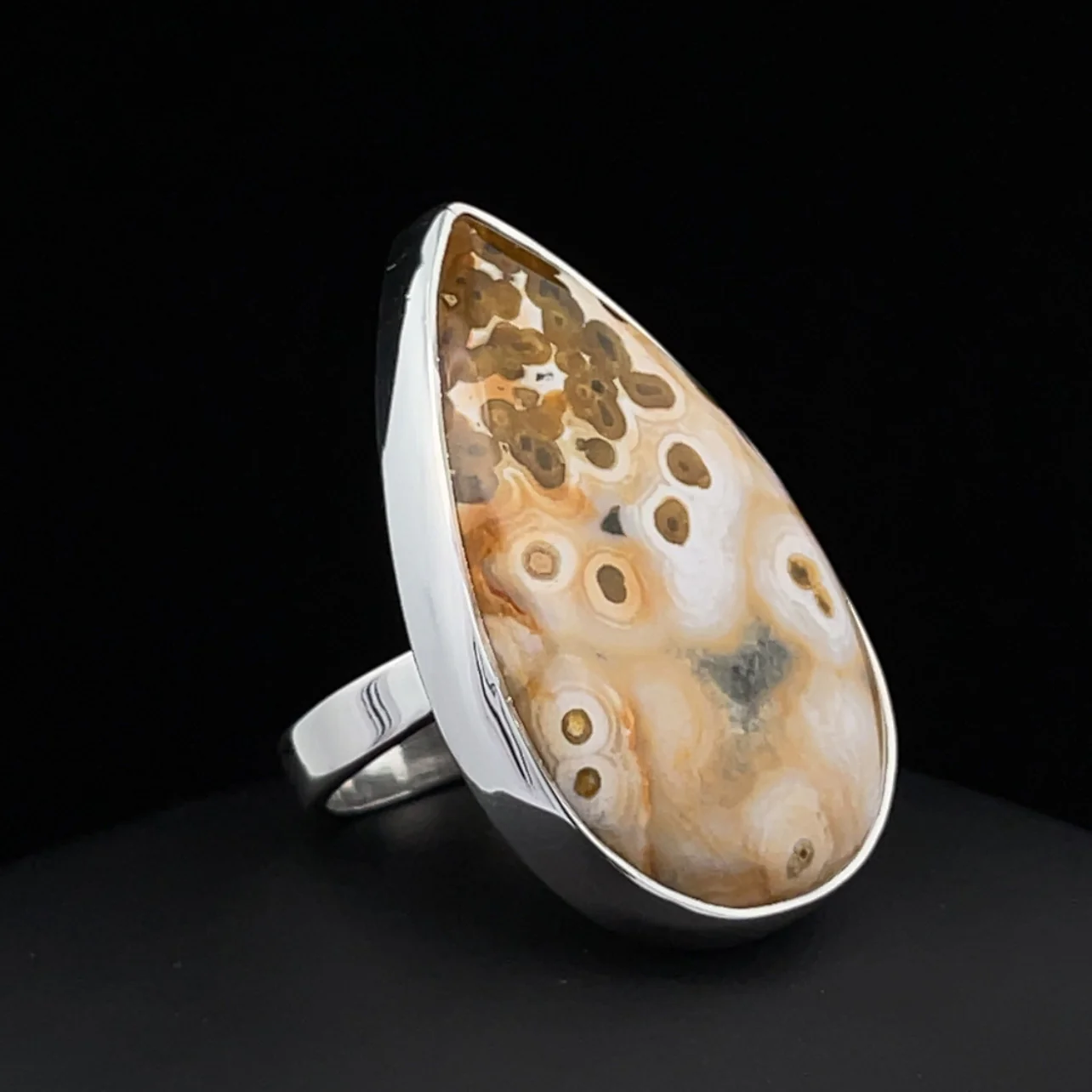 Sterling Silver Large Ocean Jasper Ring Adjustable - Image 4