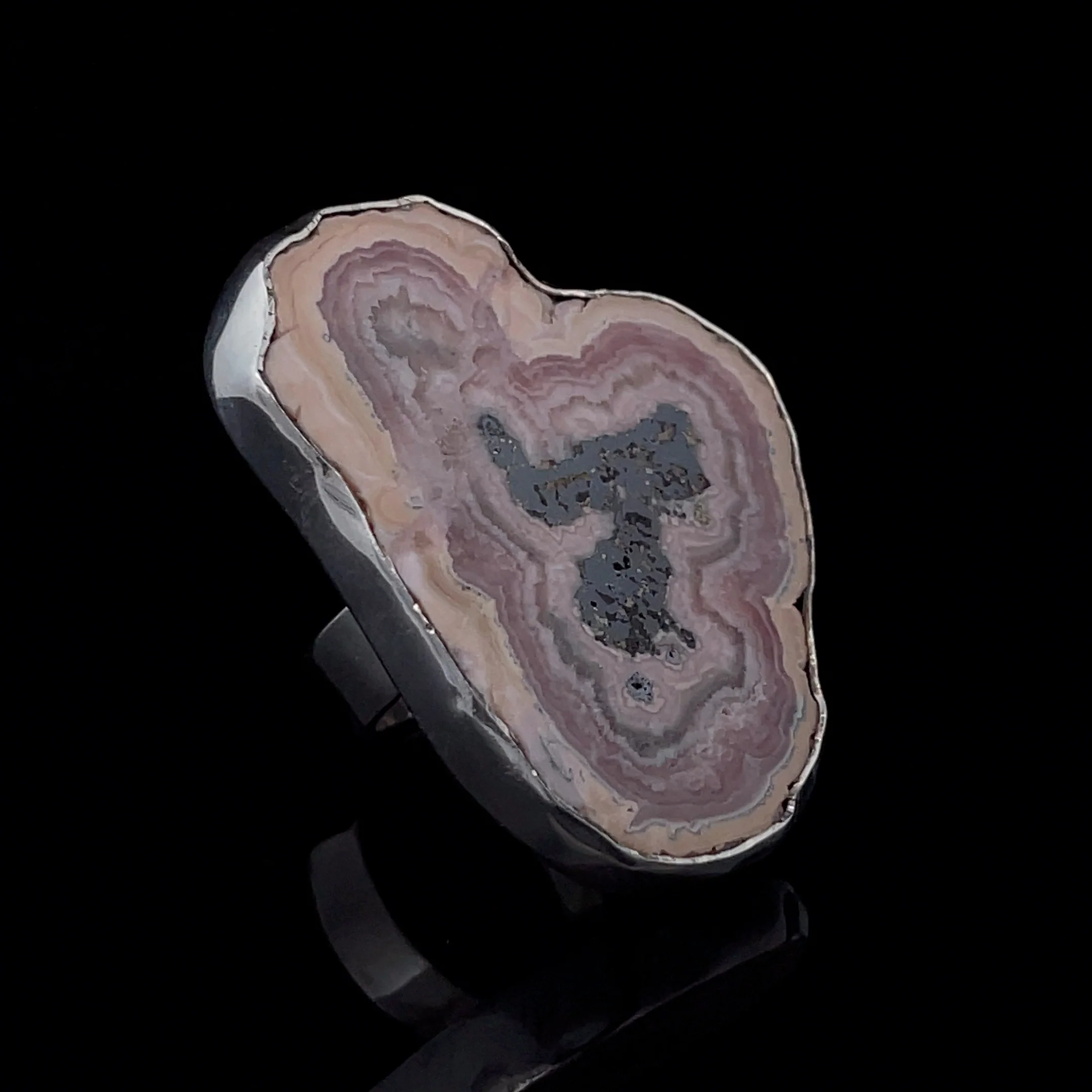 Sterling Silver Large Rhodochrosite Ring Adjustable - Image 2