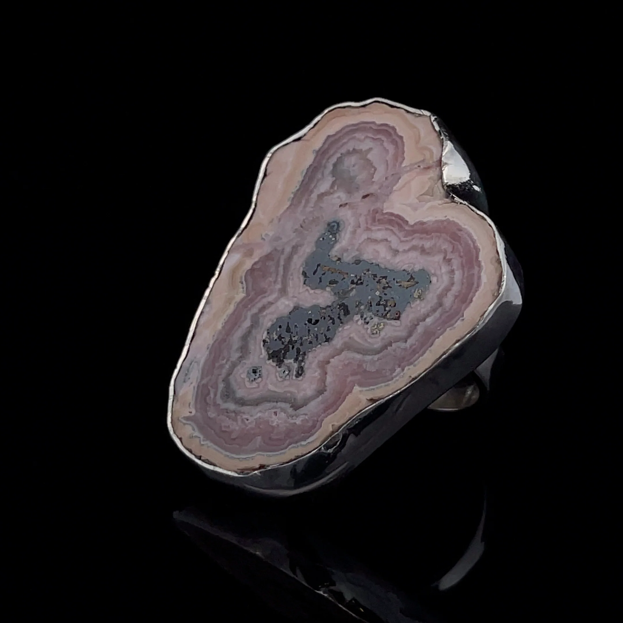 Sterling Silver Large Rhodochrosite Ring Adjustable - Image 3