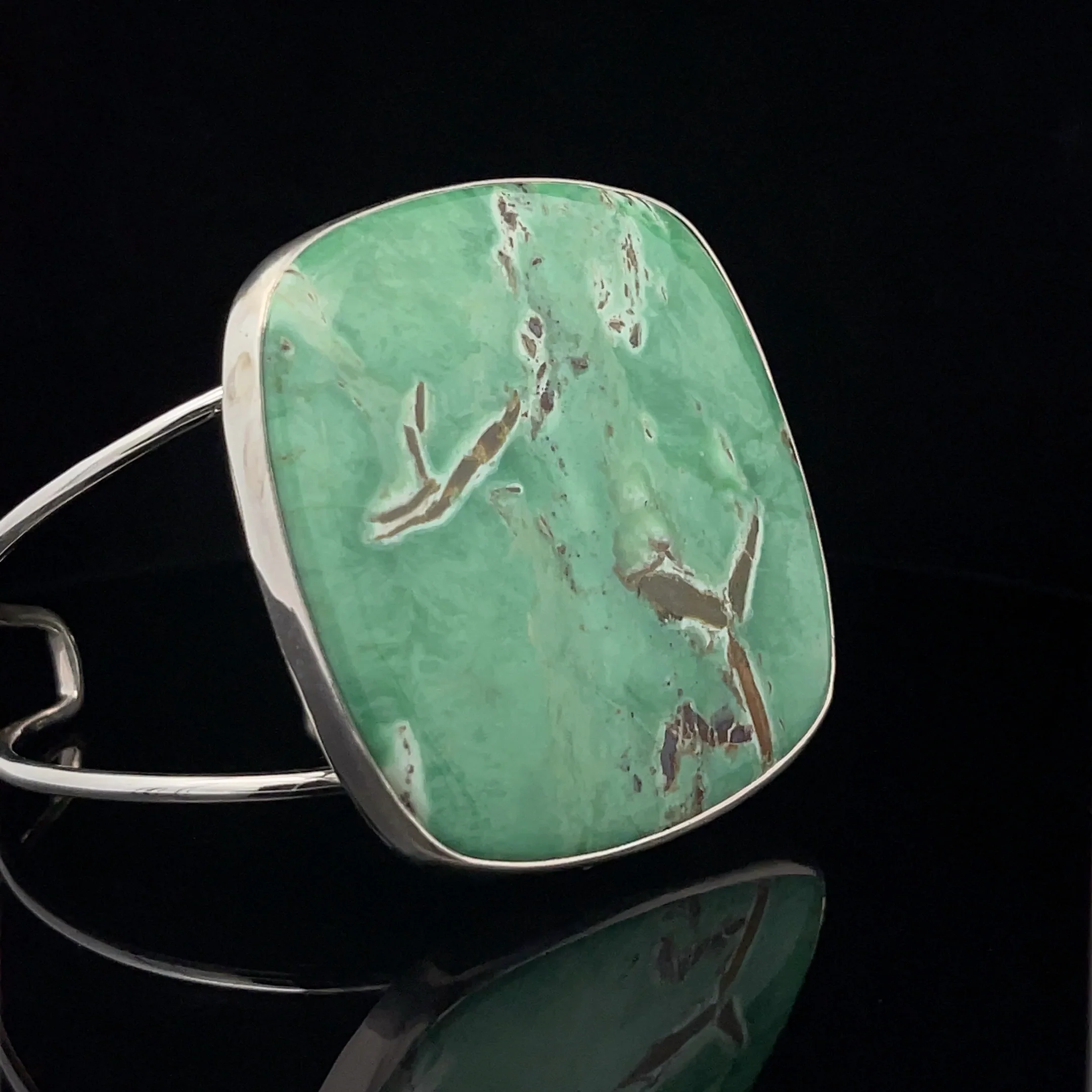 Sterling Silver Large Variscite Cuff Bracelet - Image 2