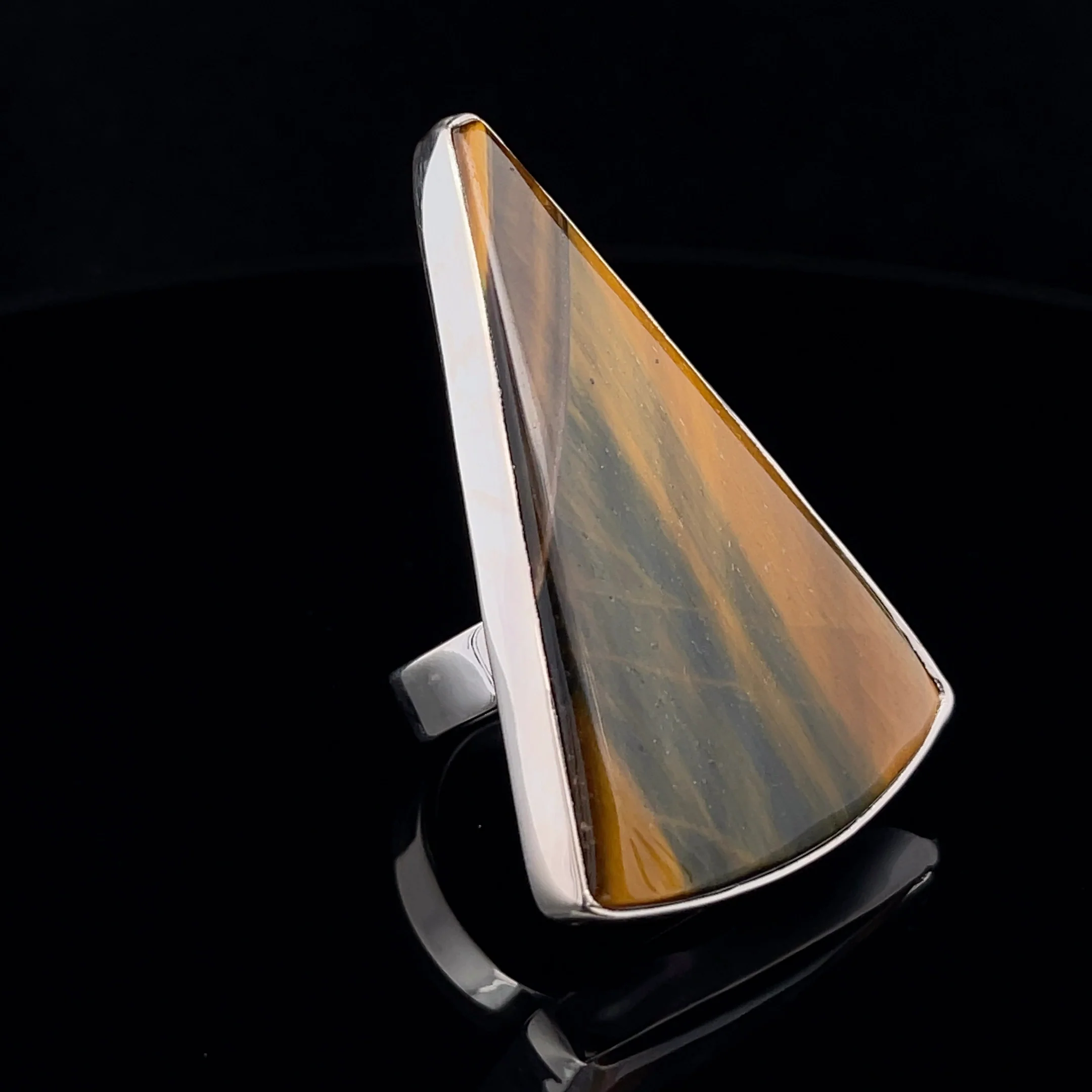 Sterling Silver Large Yellow Tiger Eye Ring Adjustable - Image 2